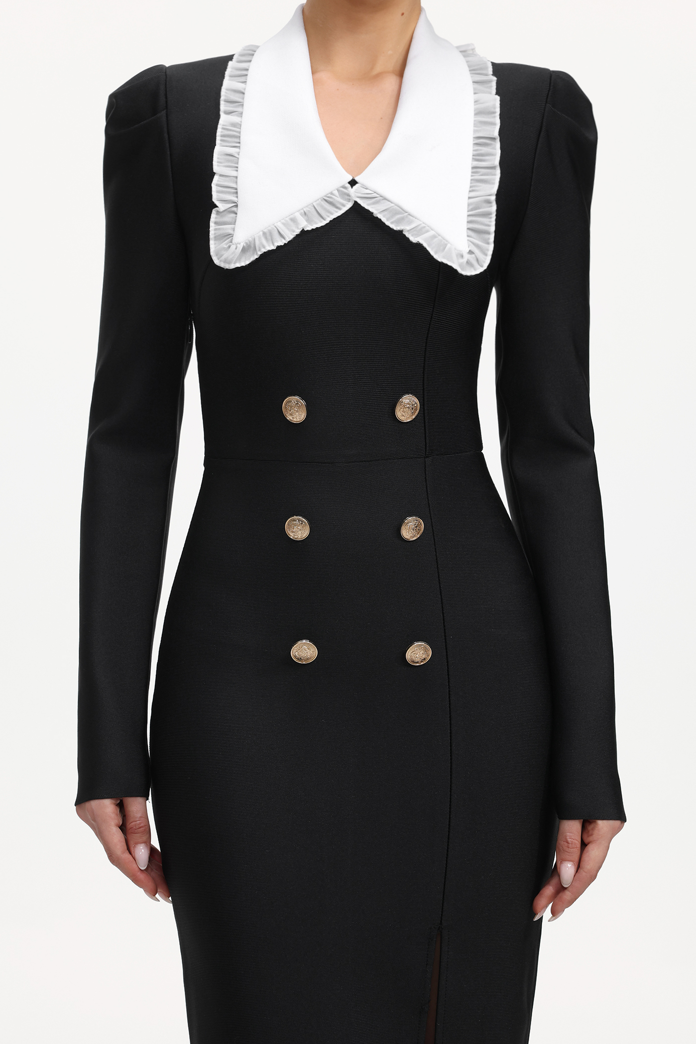 Inez Classic Contour Contrast High Slit Bandage Maxi Dress