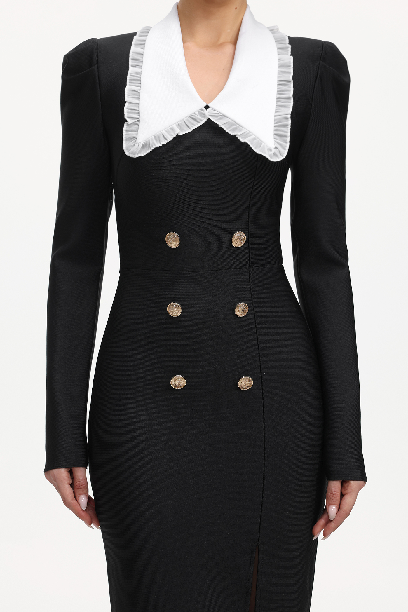 Inez Classic Contour Contrast High Slit Bandage Maxi Dress