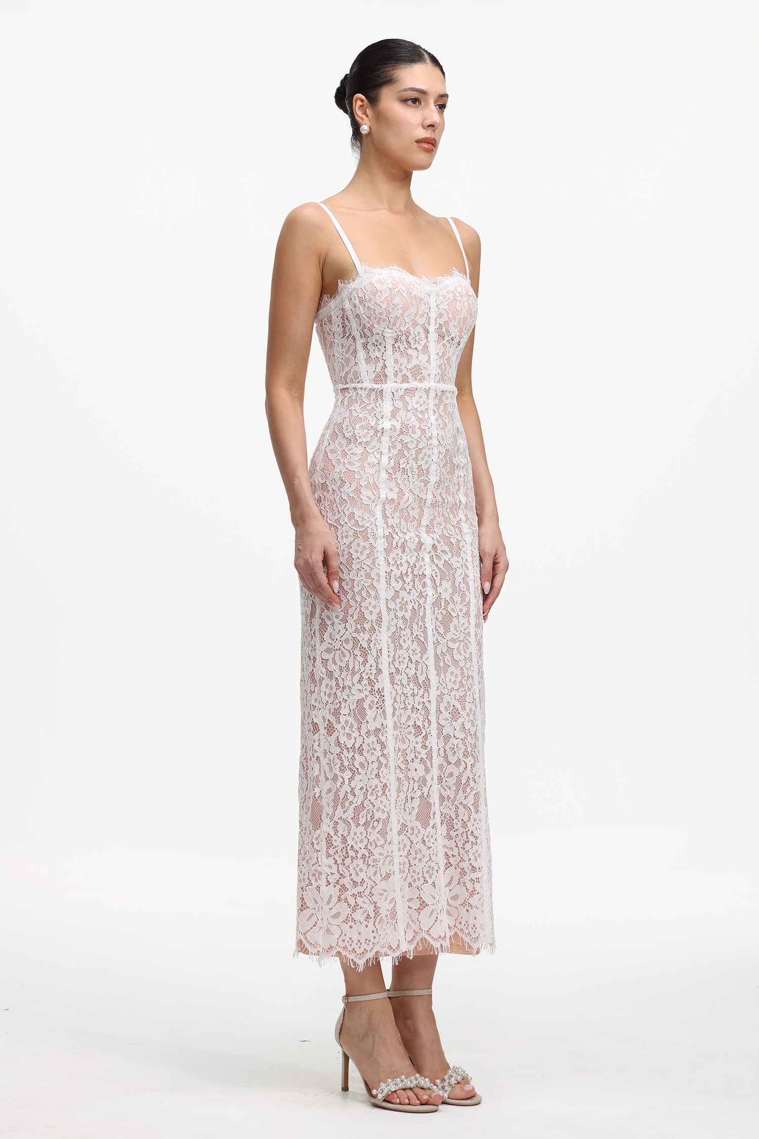 Trosy Romantic Cinched Waist Corset Lace Maxi Dress