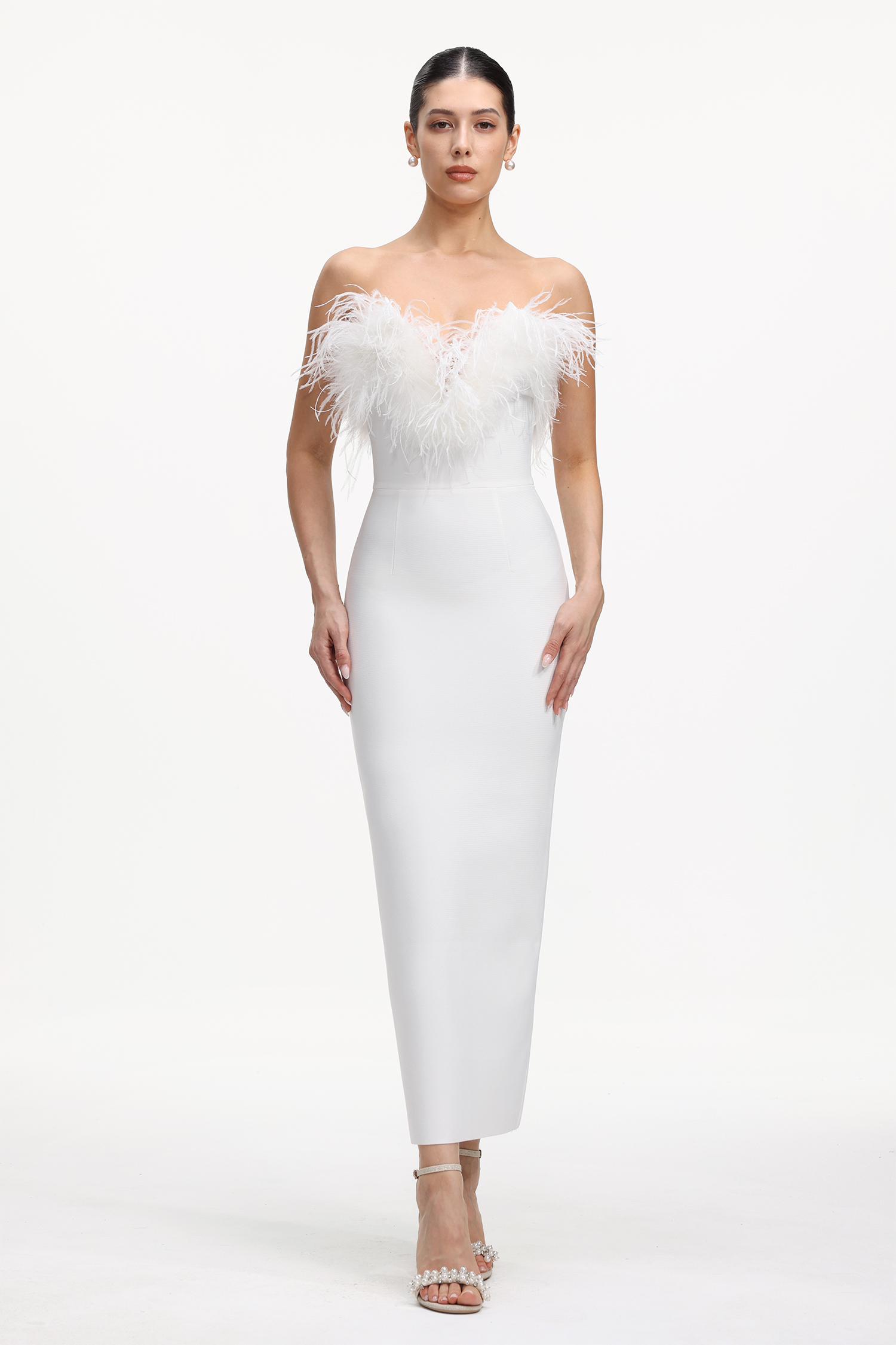 Kyra Chic Contour Feather Sequin Bandage Maxi Dress