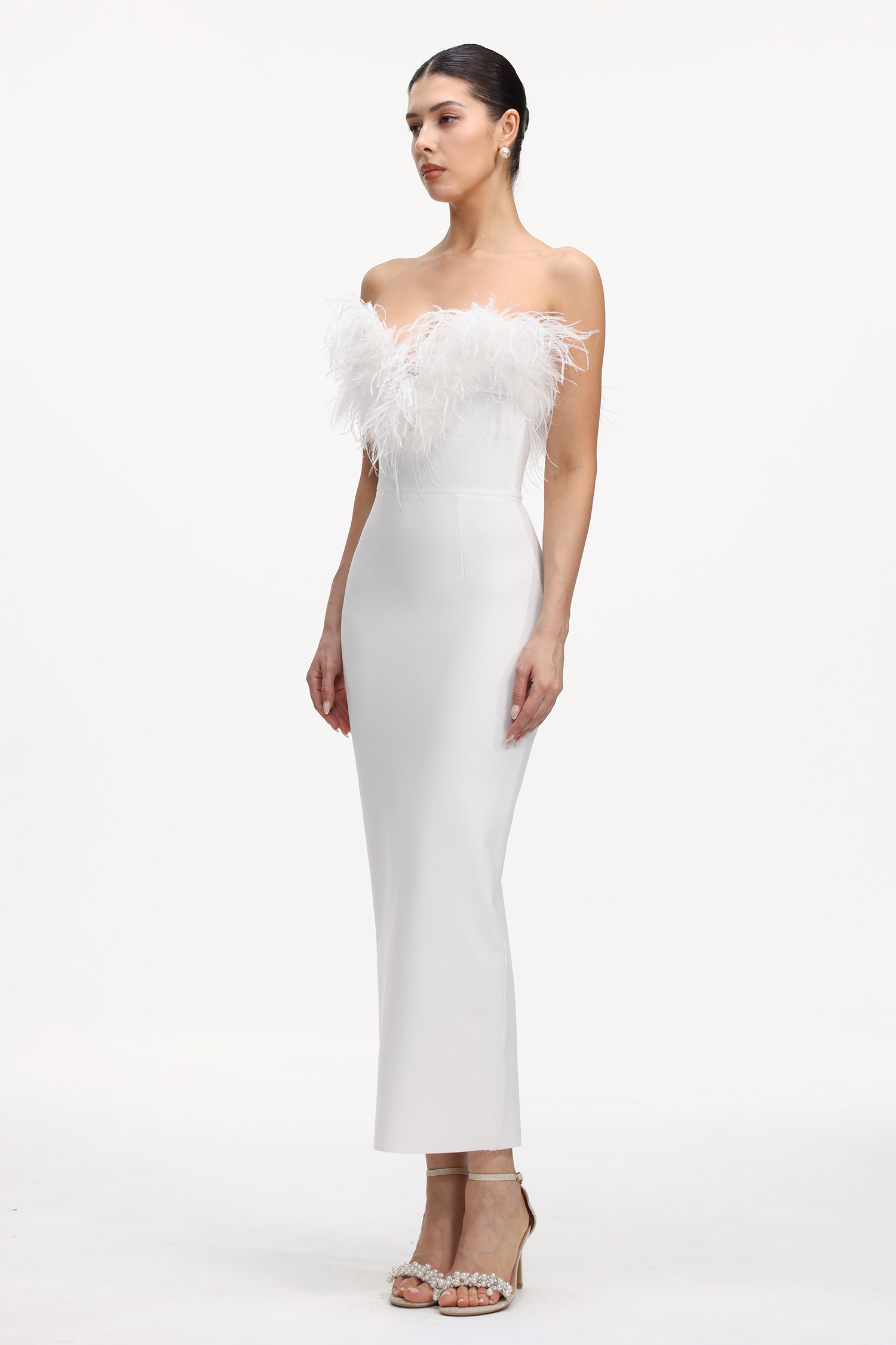 Kyra Chic Contour Feather Sequin Bandage Maxi Dress