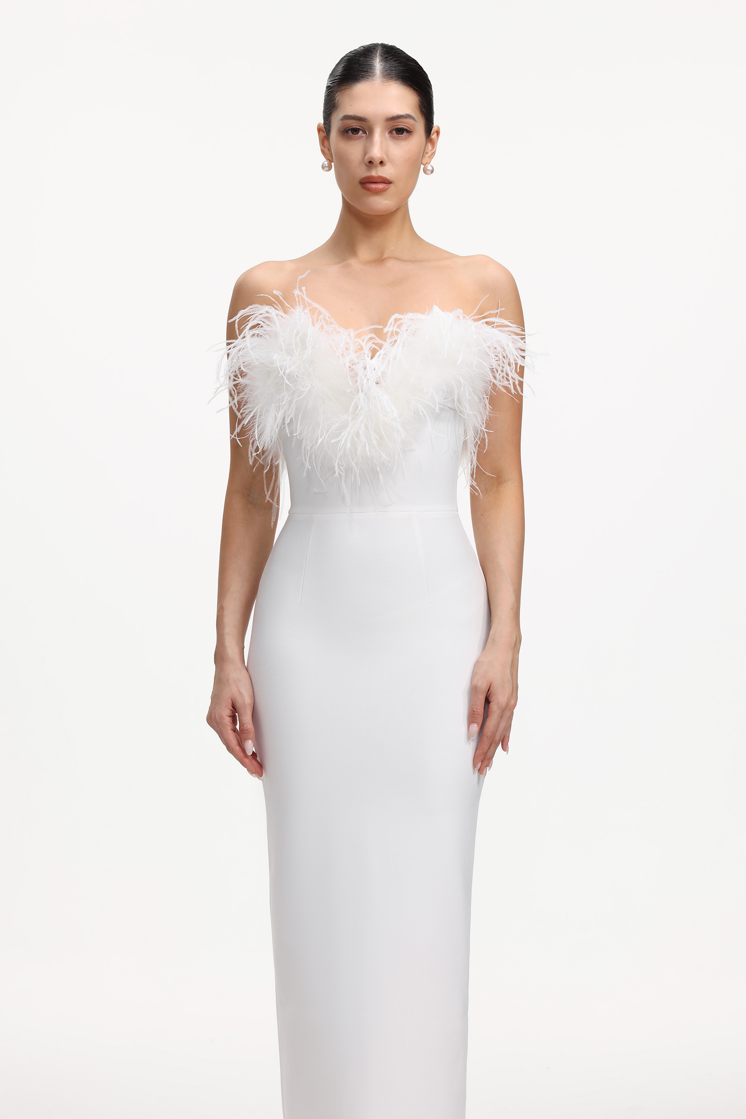 Kyra Chic Contour Feather Sequin Bandage Maxi Dress