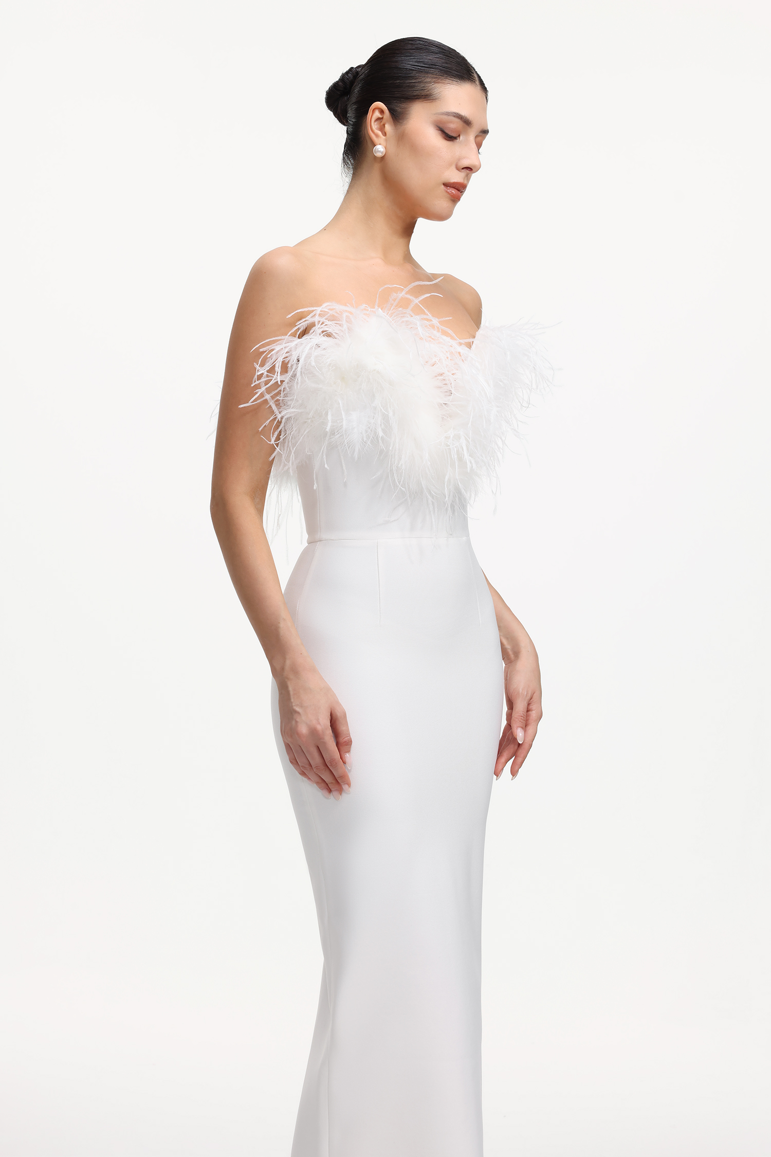 Kyra Chic Contour Feather Sequin Bandage Maxi Dress