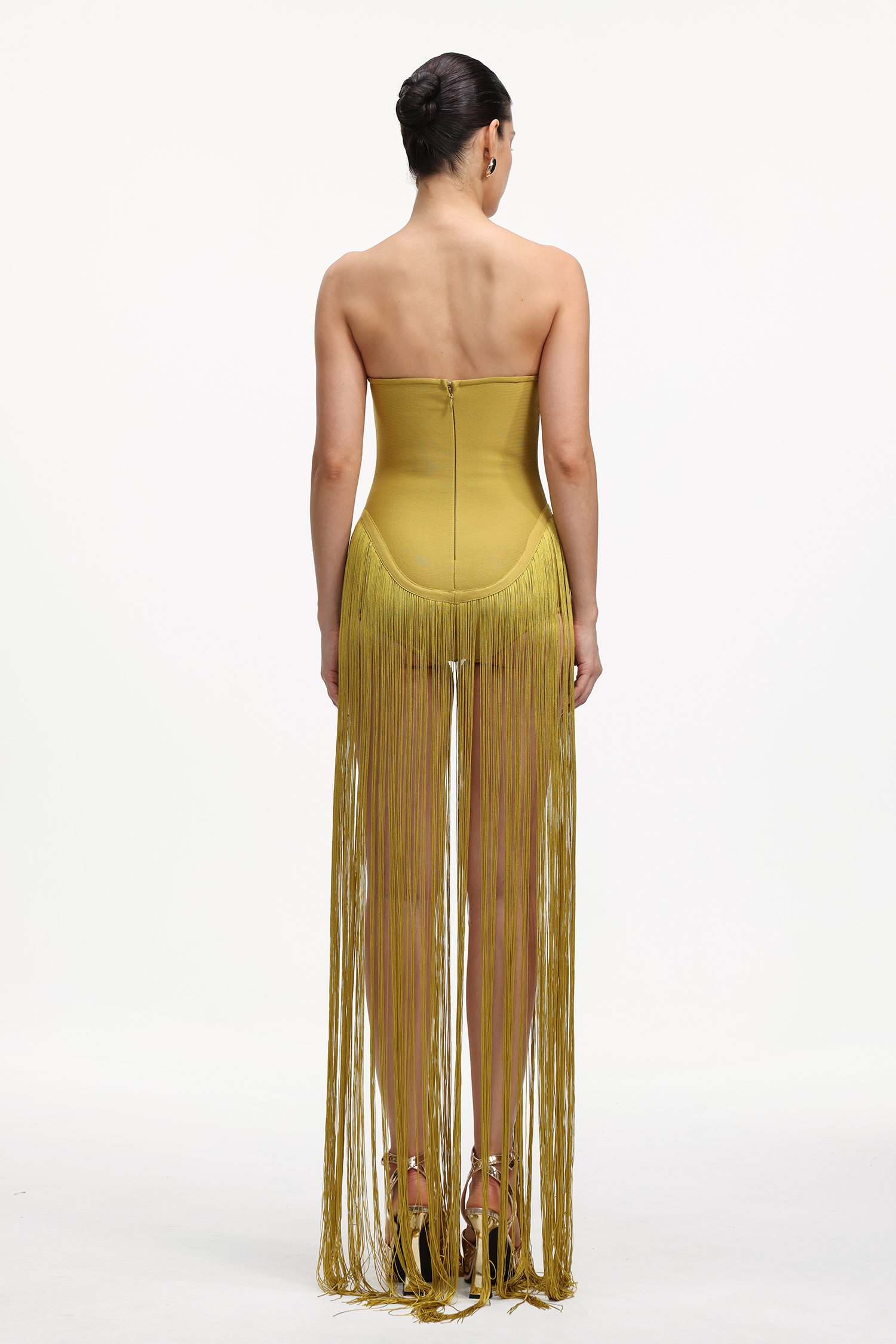Valentina Strapless Yellow Fringe Dress