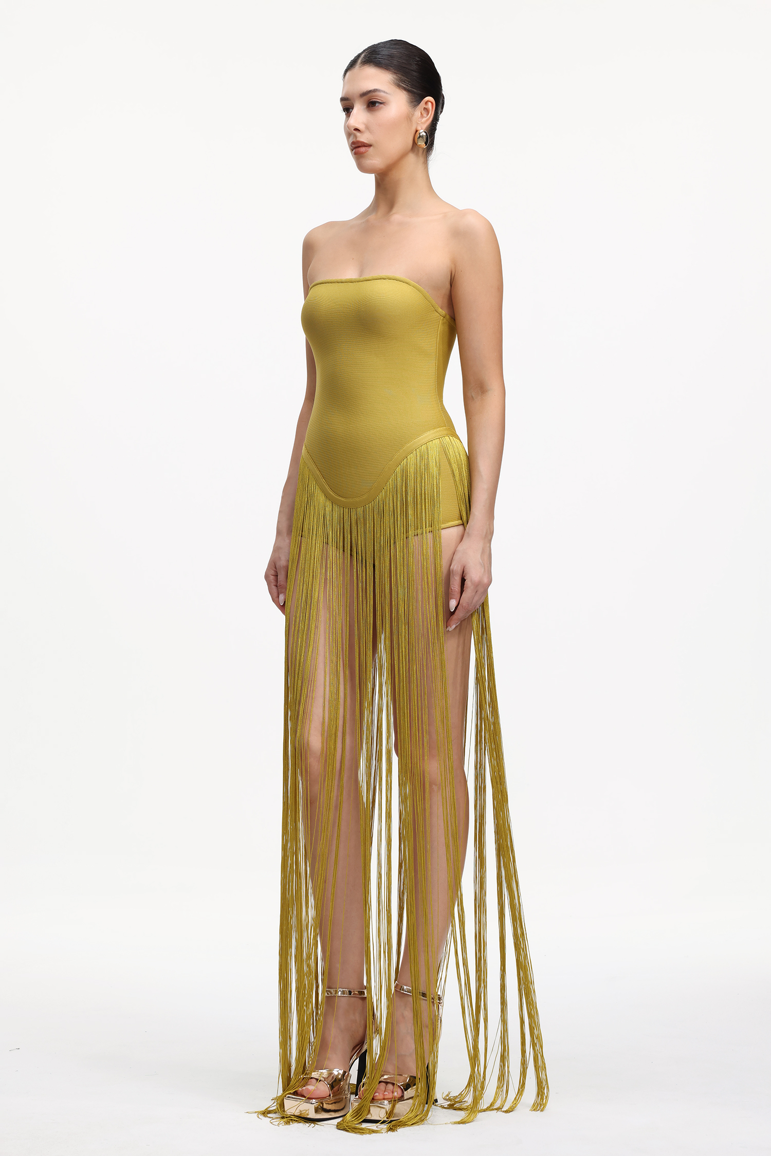 Valentina Strapless Yellow Fringe Dress