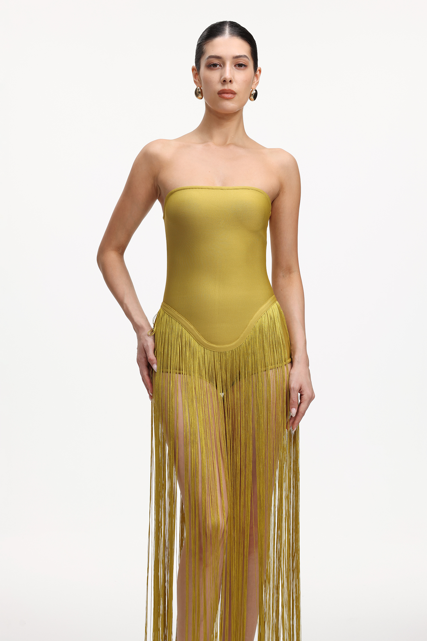 Valentina Strapless Yellow Fringe Dress