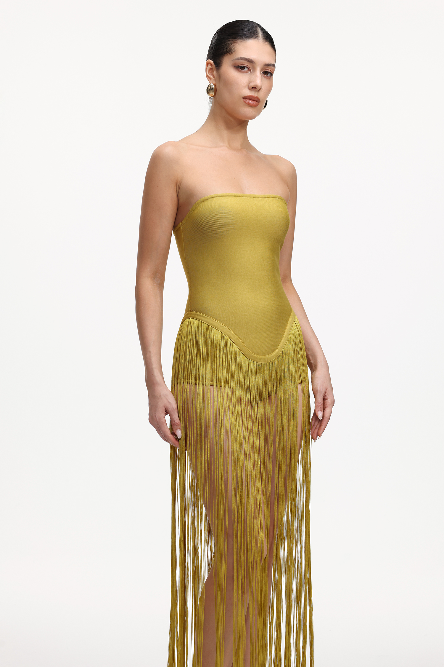 Valentina Strapless Yellow Fringe Dress