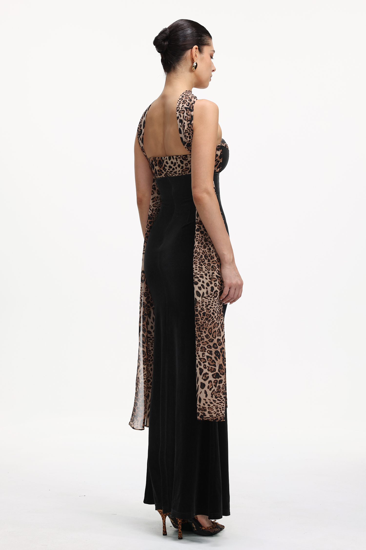 Kijin Chic Contour Strapless Leopard Print Velvet Maxi Dress