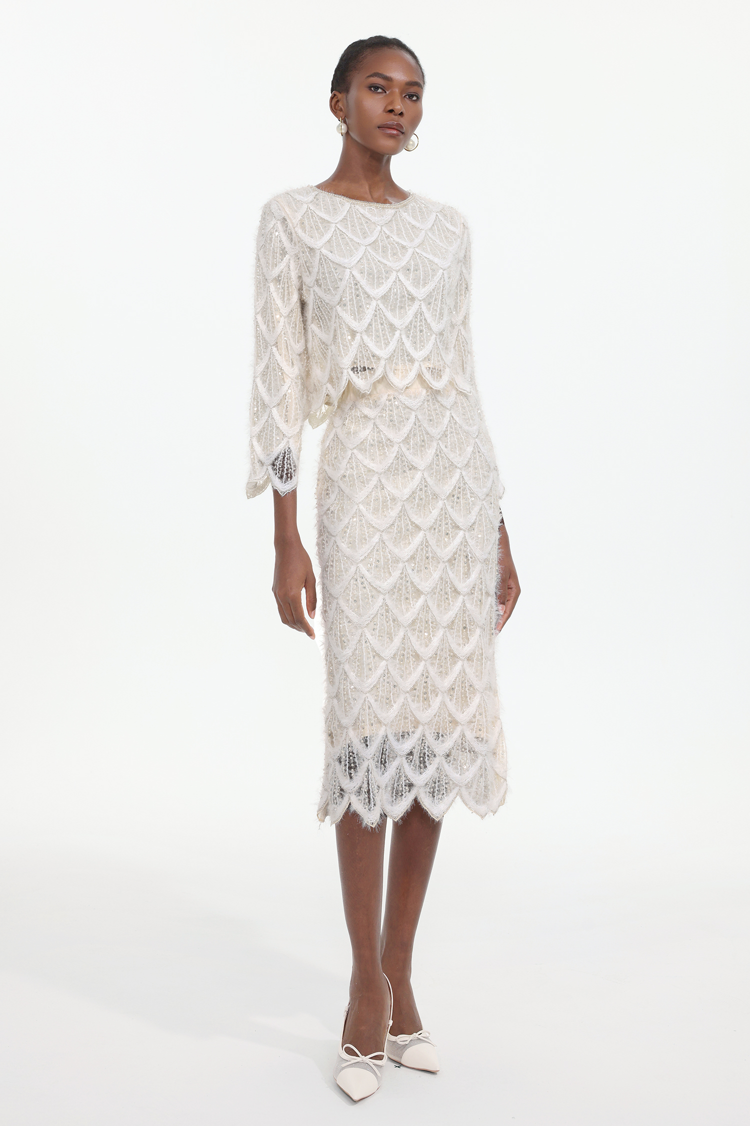 Logan Romantic Embellished Sequin Woven Top And Skirt Two-Piece Set