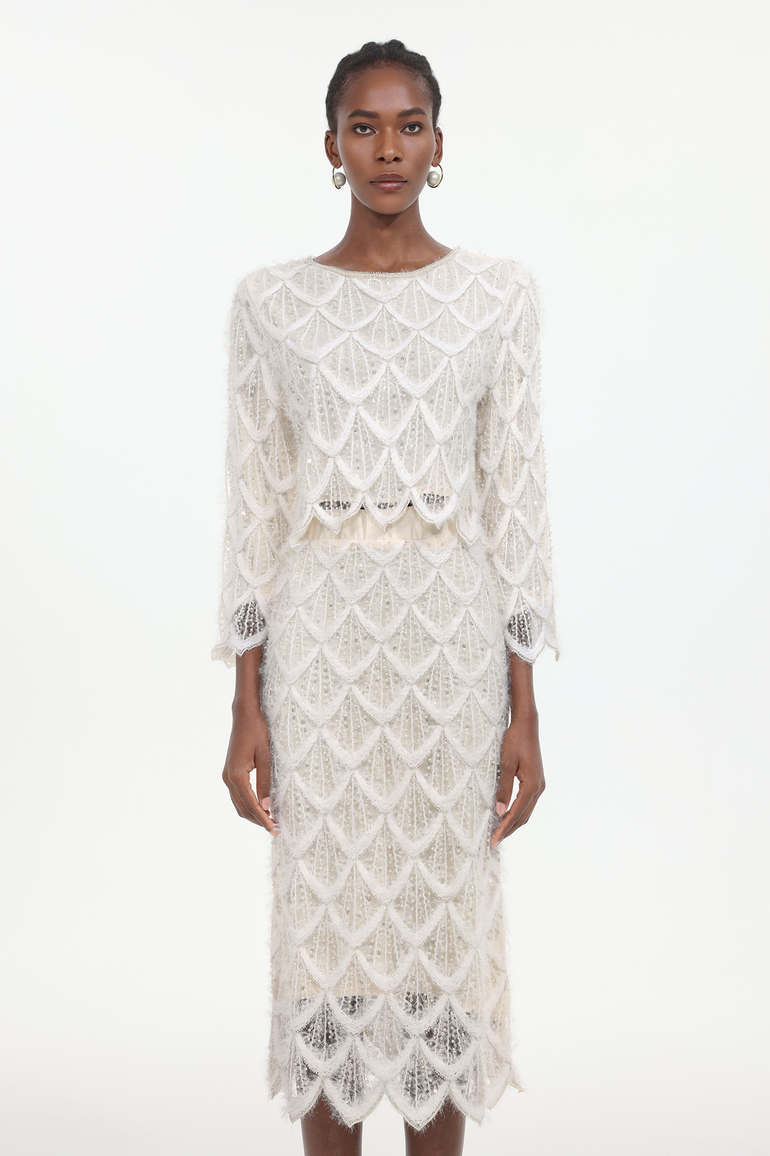 Logan Romantic Embellished Sequin Woven Top And Skirt Two-Piece Set