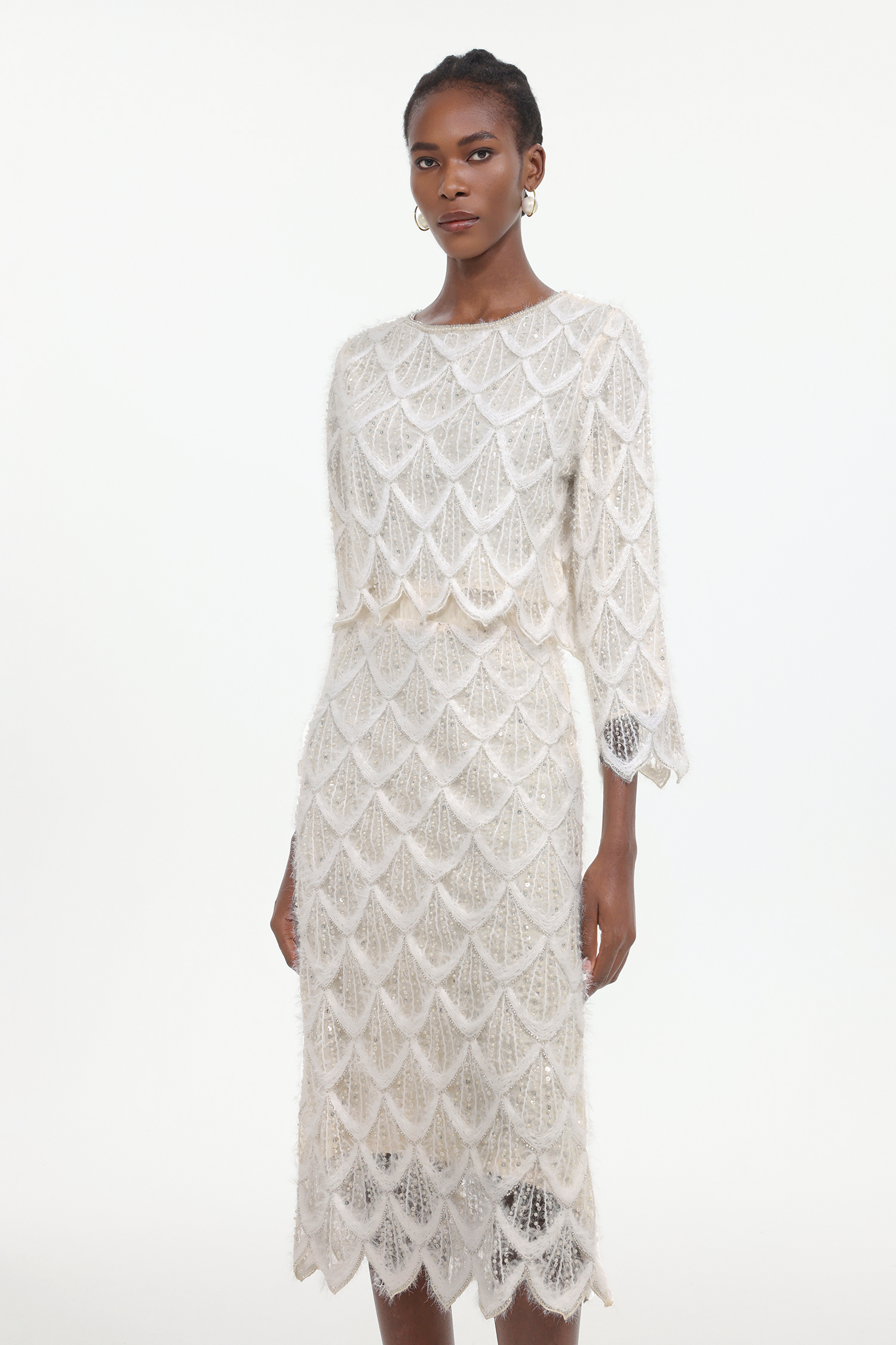 Logan Romantic Embellished Sequin Woven Top And Skirt Two-Piece Set