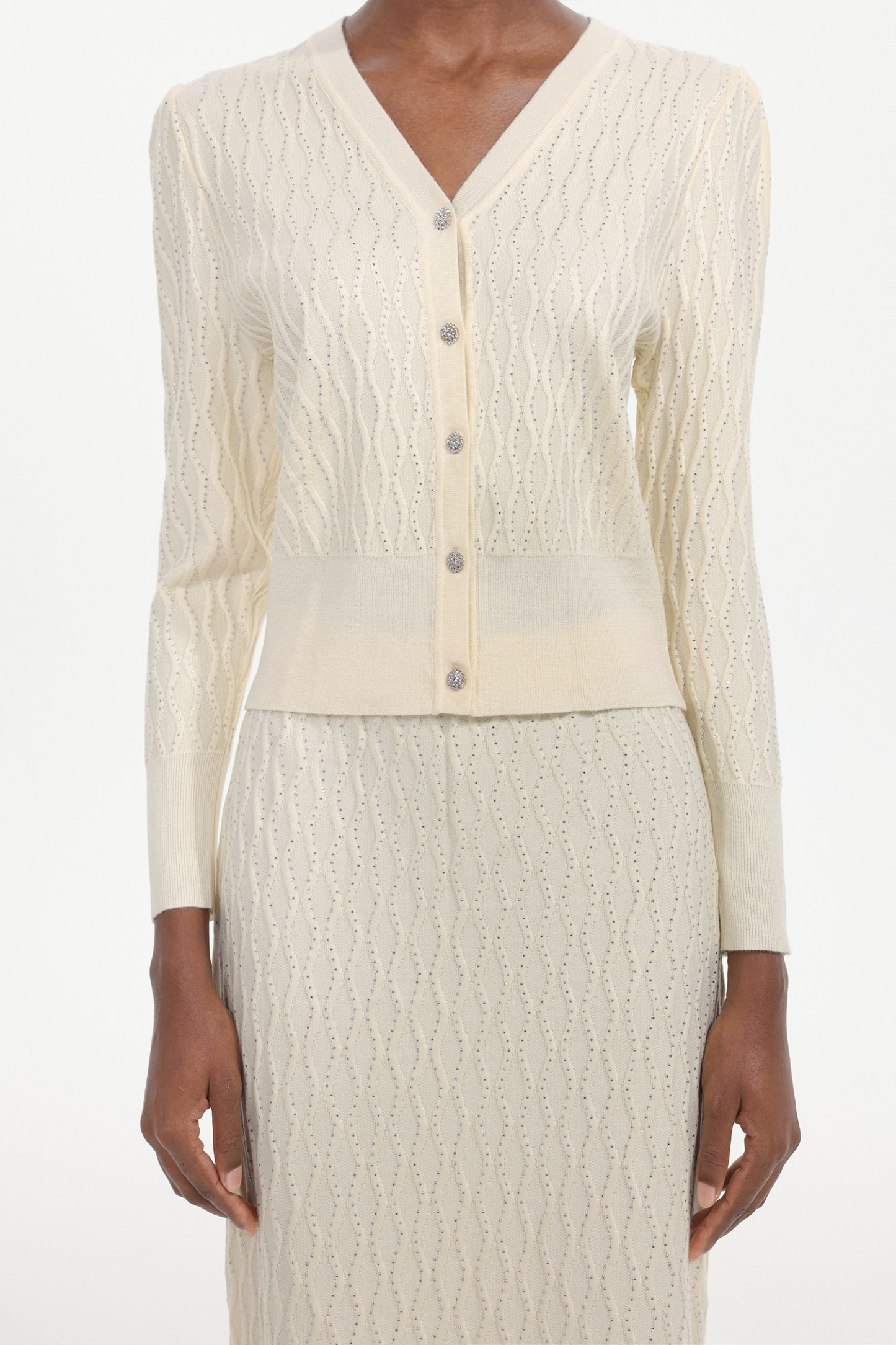 Serafe Romantic Contour Long Sleeve Knit Top And Skirt Two-Piece Set