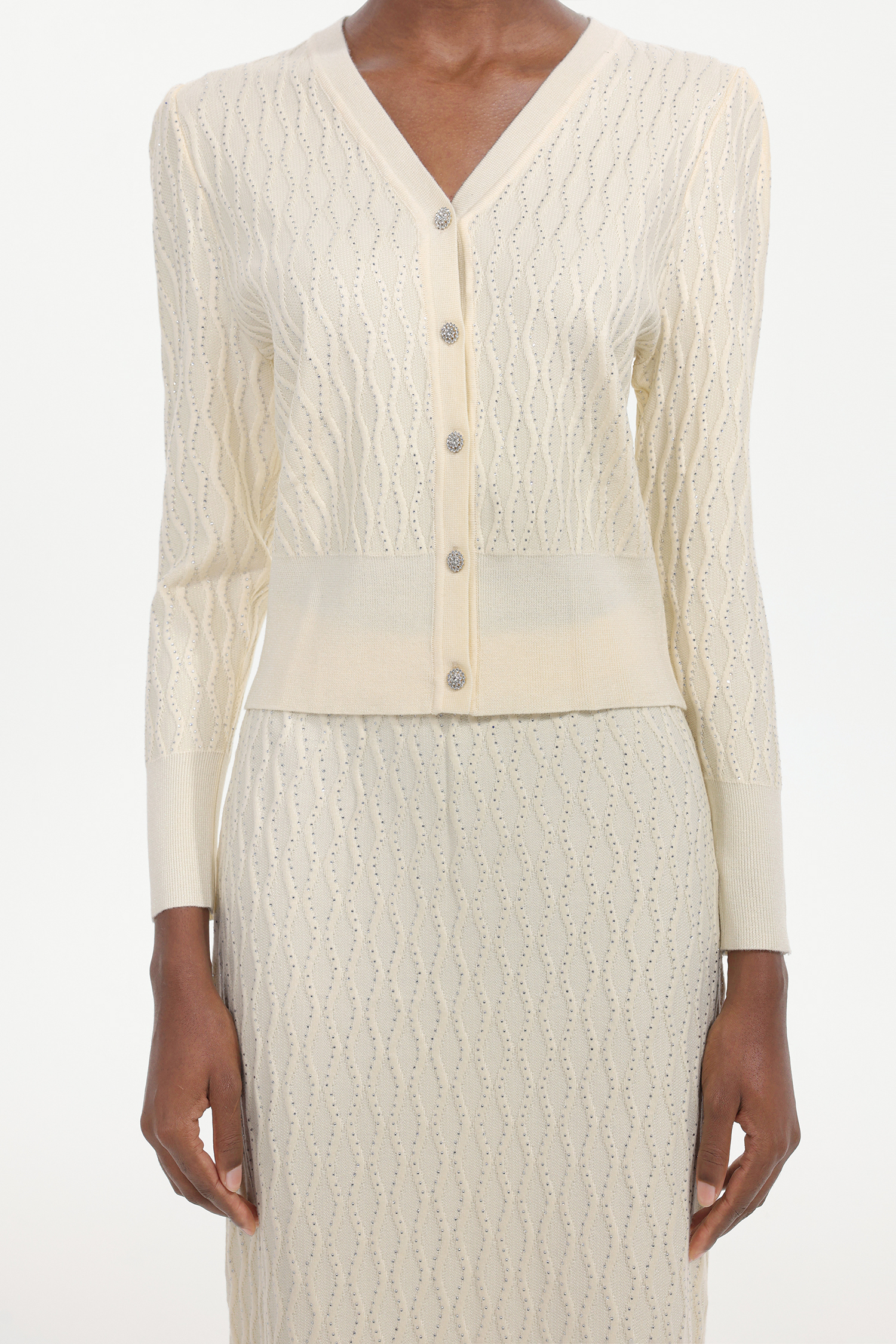 Serafe Romantic Contour Long Sleeve Knit Top And Skirt Two-Piece Set