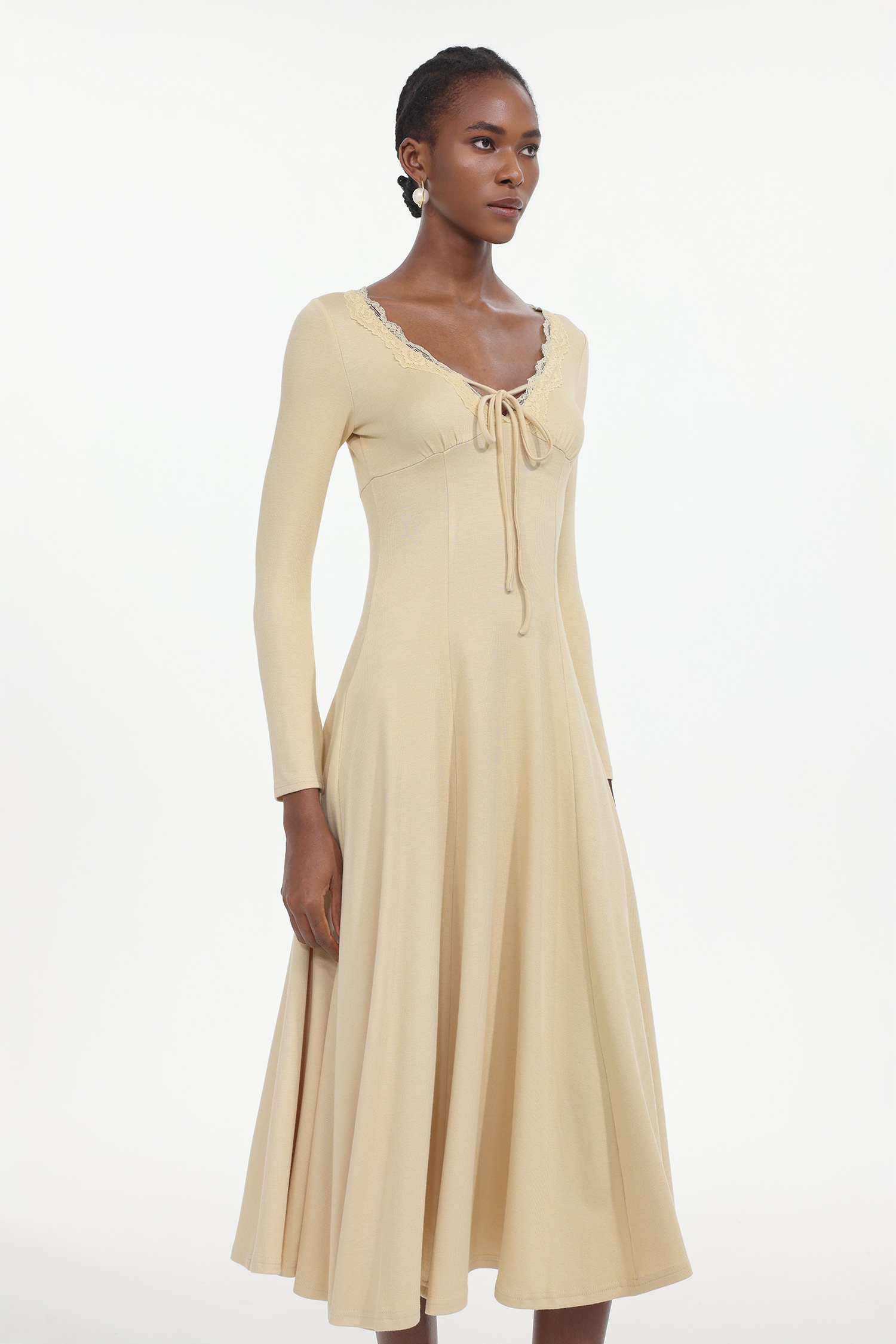 Winola Romantic Flowy Long Sleeve Bow Knit Maxi Dress