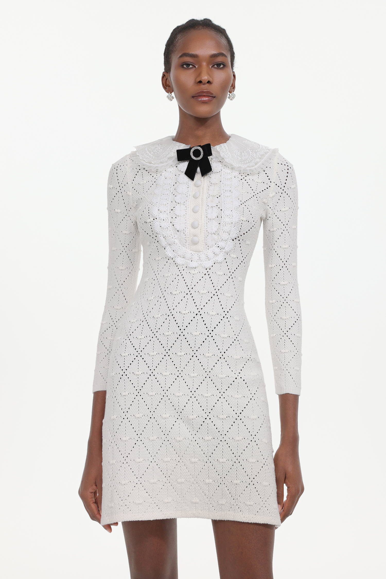 Ueza Chic Contour Long Sleeve Bow Knit Mini Dress