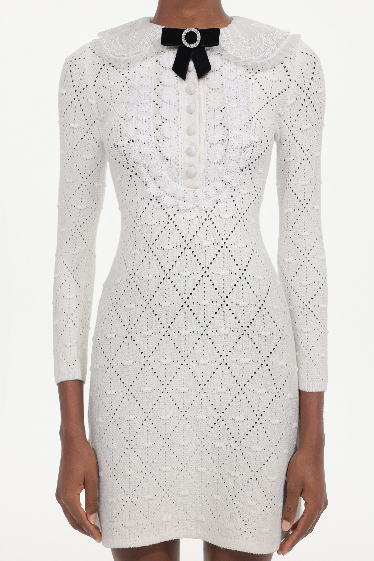 Ueza Chic Contour Long Sleeve Bow Knit Mini Dress