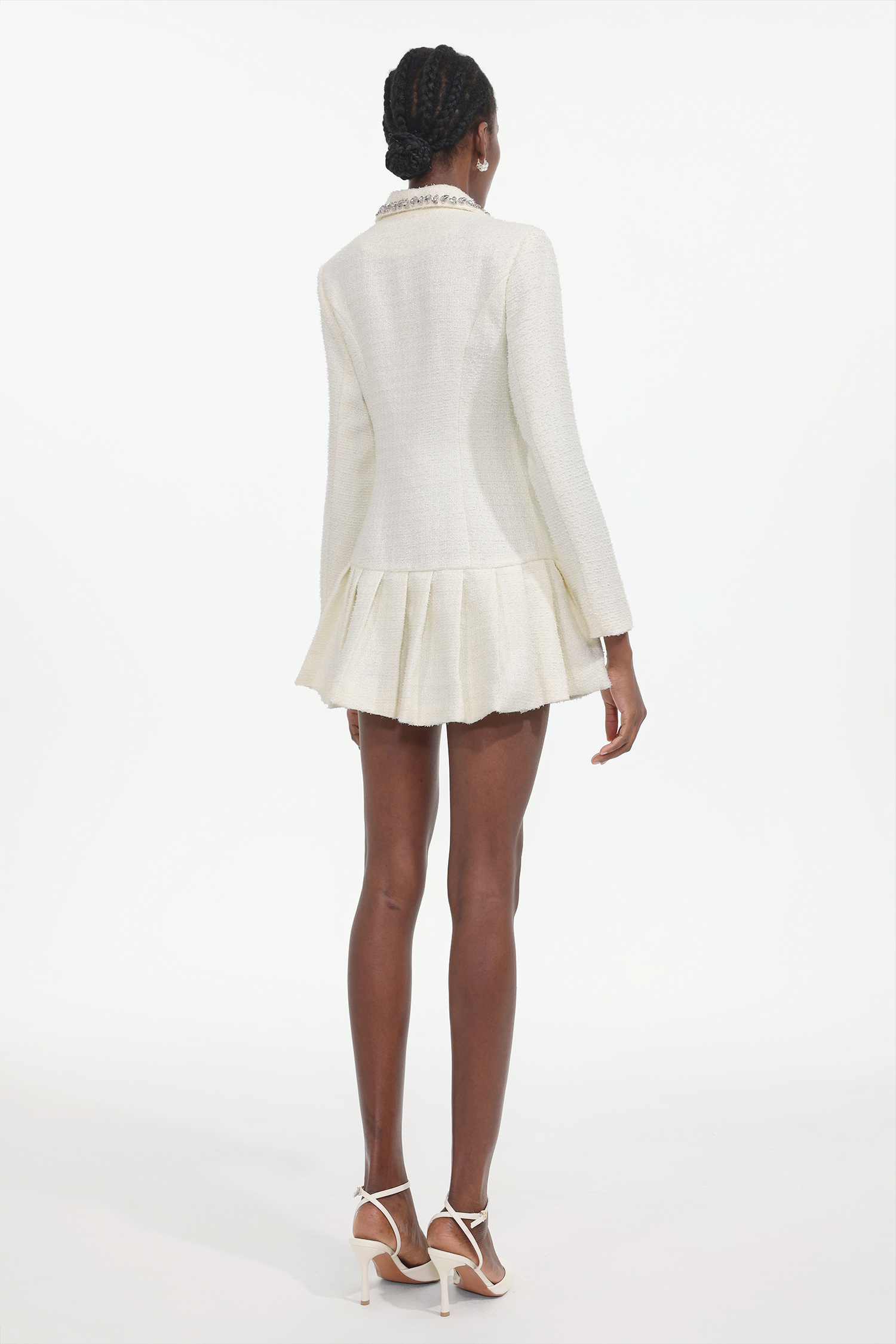 Ulama Classic Tailored Long Sleeve Rhinestone Woven Mini Dress