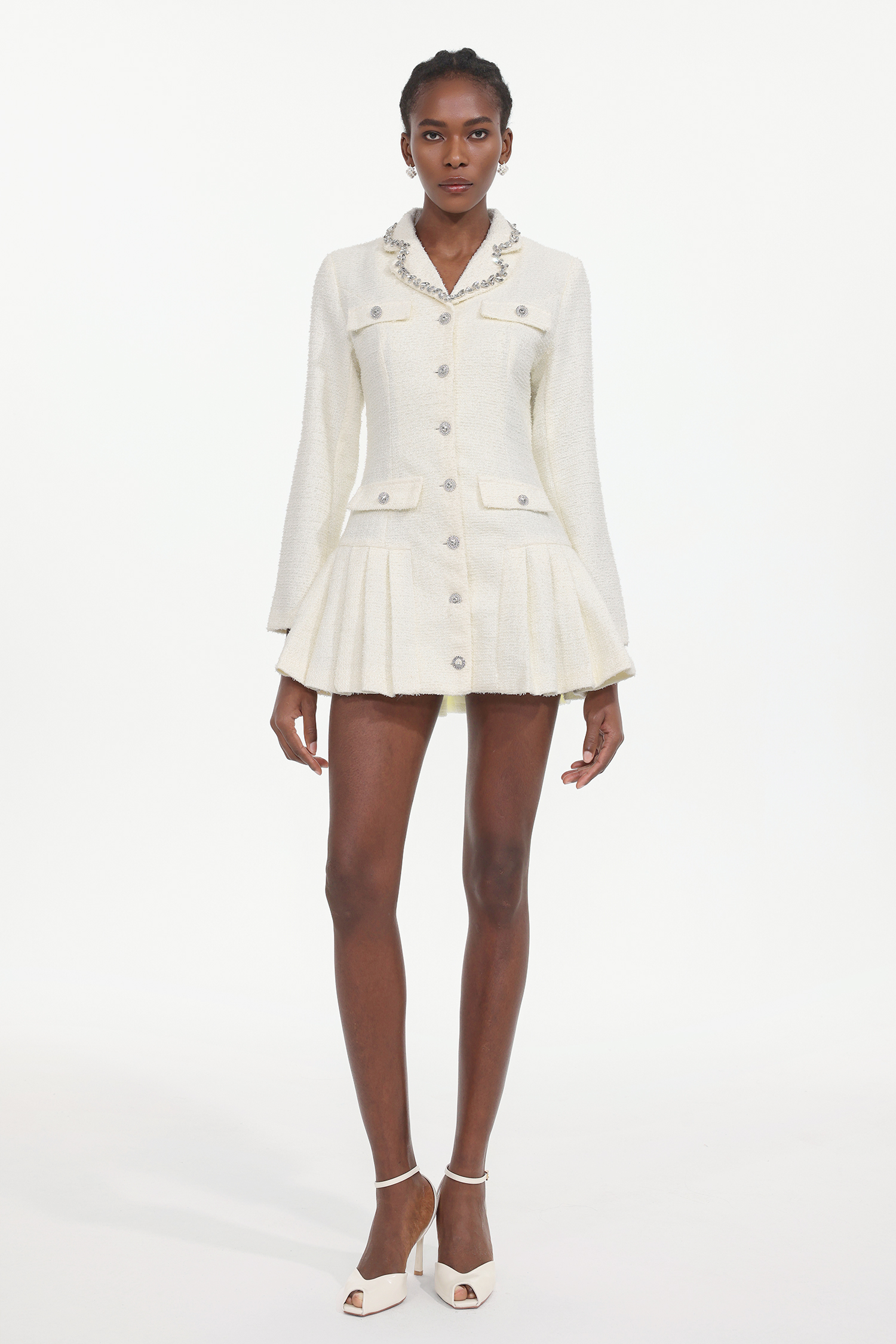 Ulama Classic Tailored Long Sleeve Rhinestone Woven Mini Dress