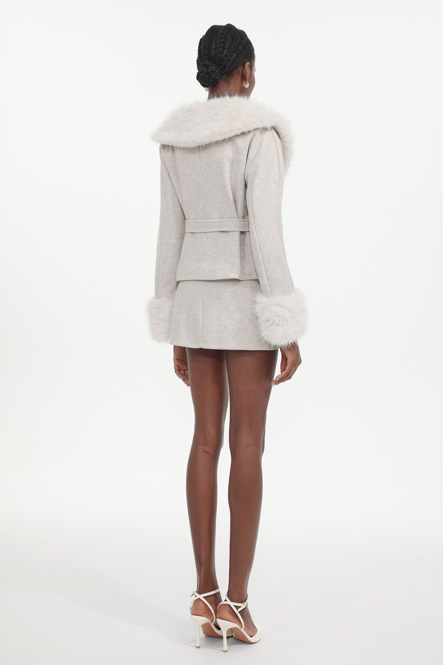 Loru Elegant Tailored Long Sleeve Fluffy Woven Coat And Skirt Two-Piece Set