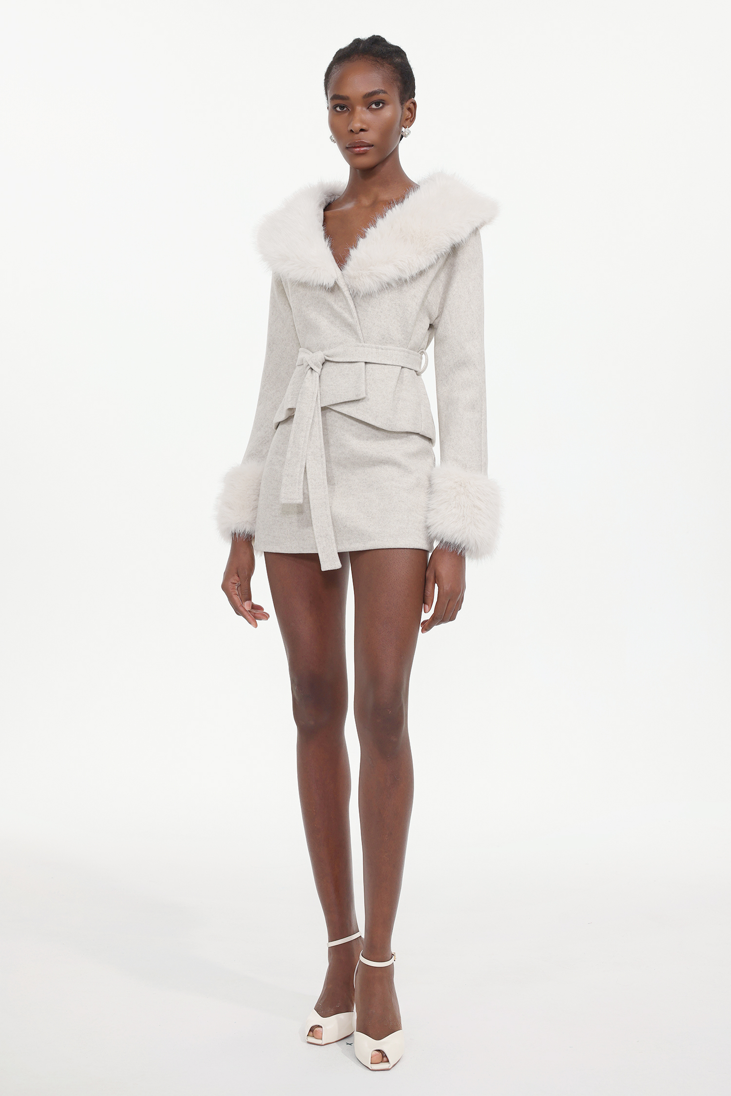 Loru Elegant Tailored Long Sleeve Fluffy Woven Coat And Skirt Two-Piece Set