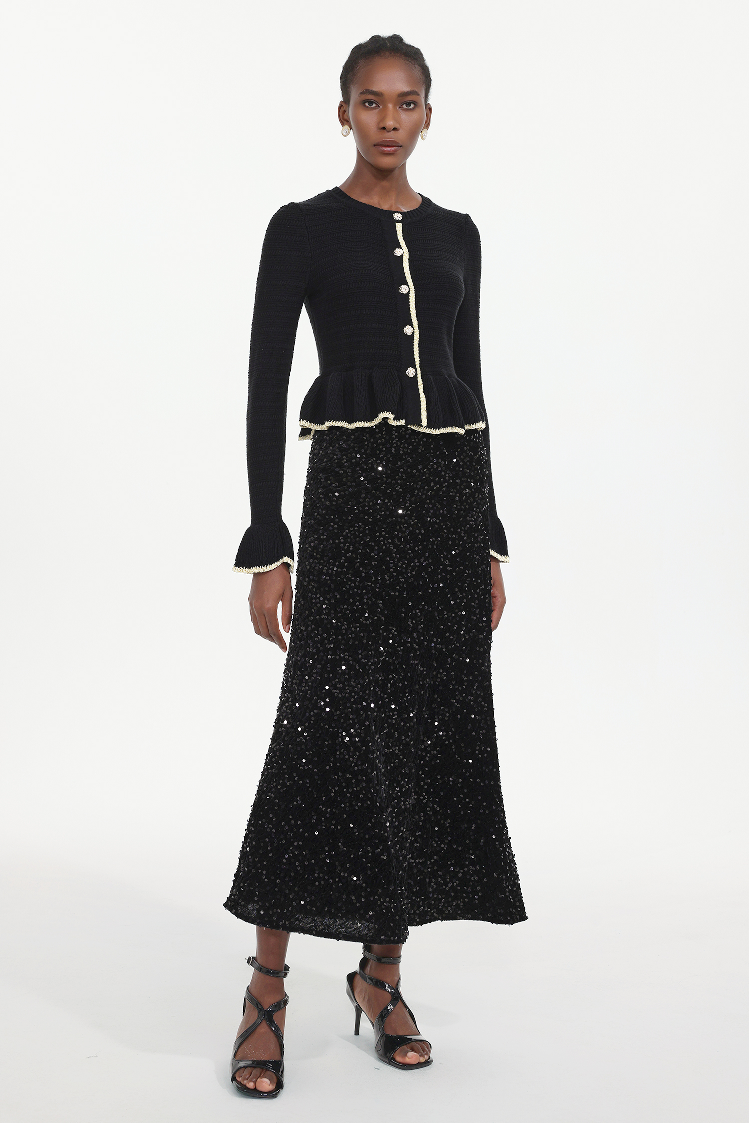 Zalma Elegant Contour Round Neck Long Sleeve Ruffle Knit Top