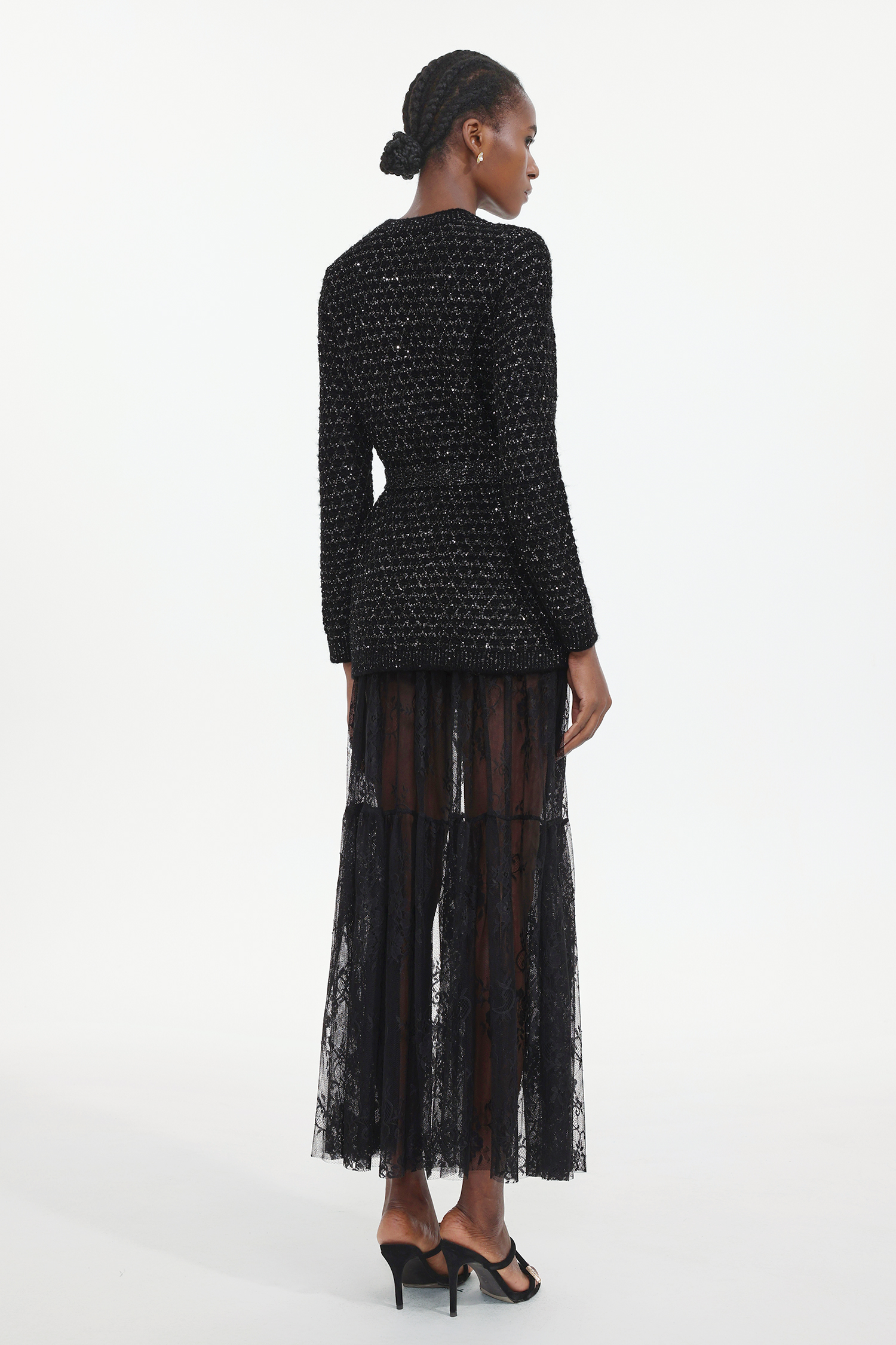 Yara Elegant Embellished Long Sleeve Sequin Knit Cardigan