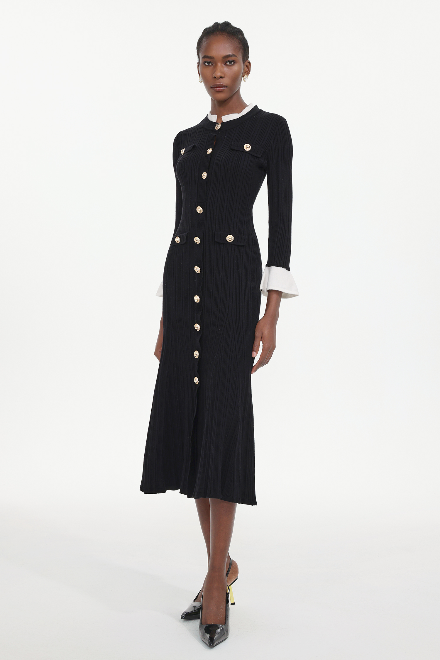 Enid Elegant Contour Long Sleeve Knit Maxi Dress