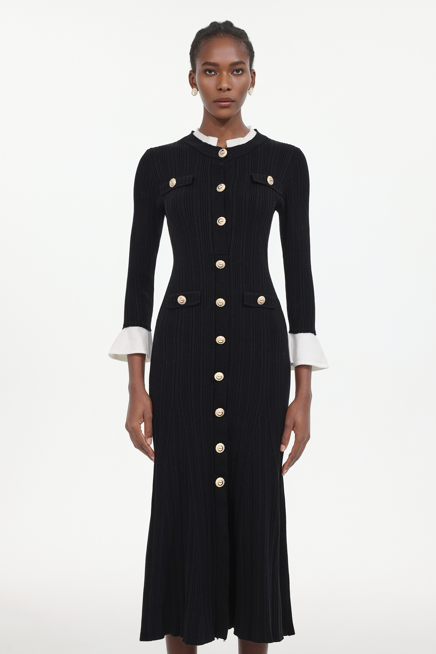 Enid Elegant Contour Long Sleeve Knit Maxi Dress