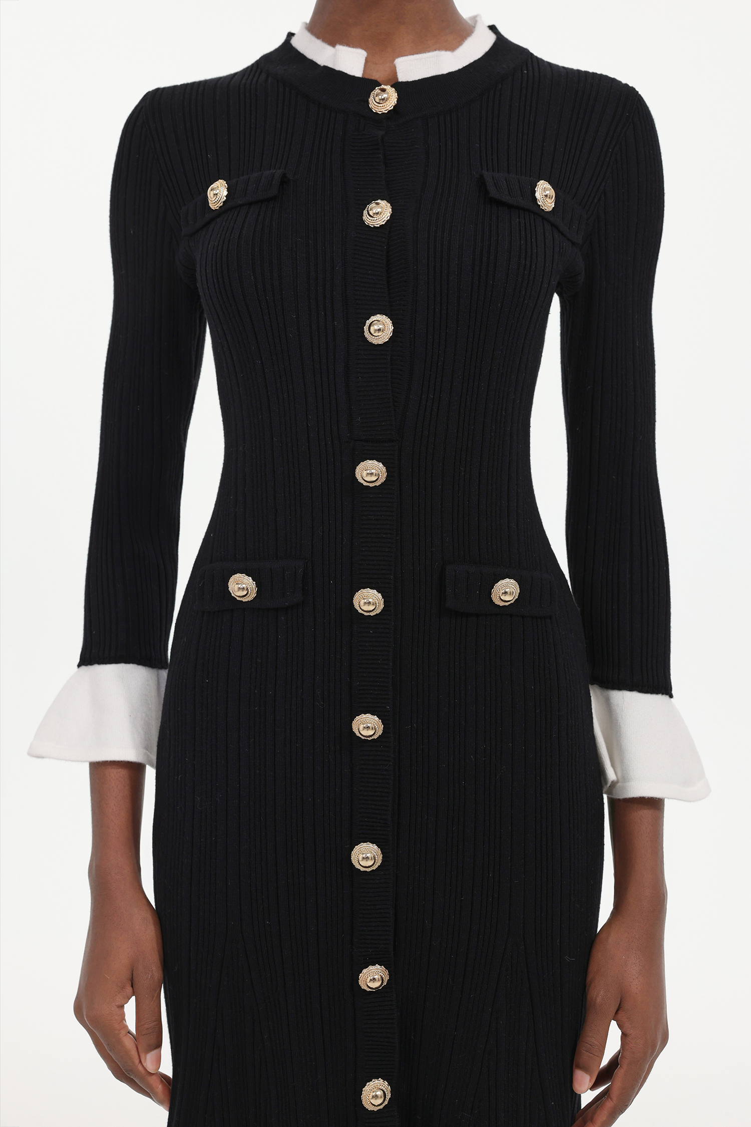 Enid Elegant Contour Long Sleeve Knit Maxi Dress