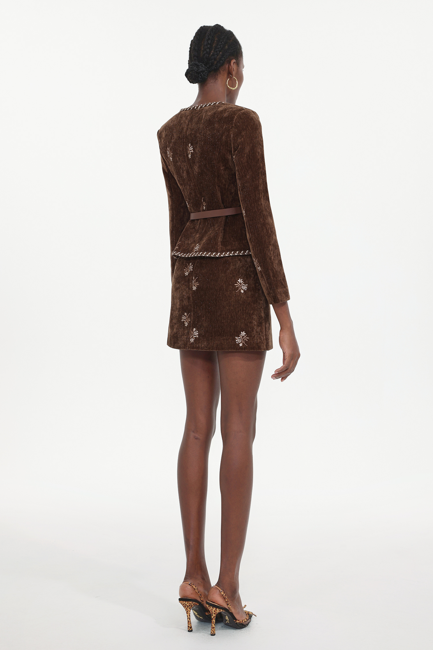 Grinin Elegant Round Neck Long Sleeve Floral Corduroy Top And Skirt Two-Piece Set