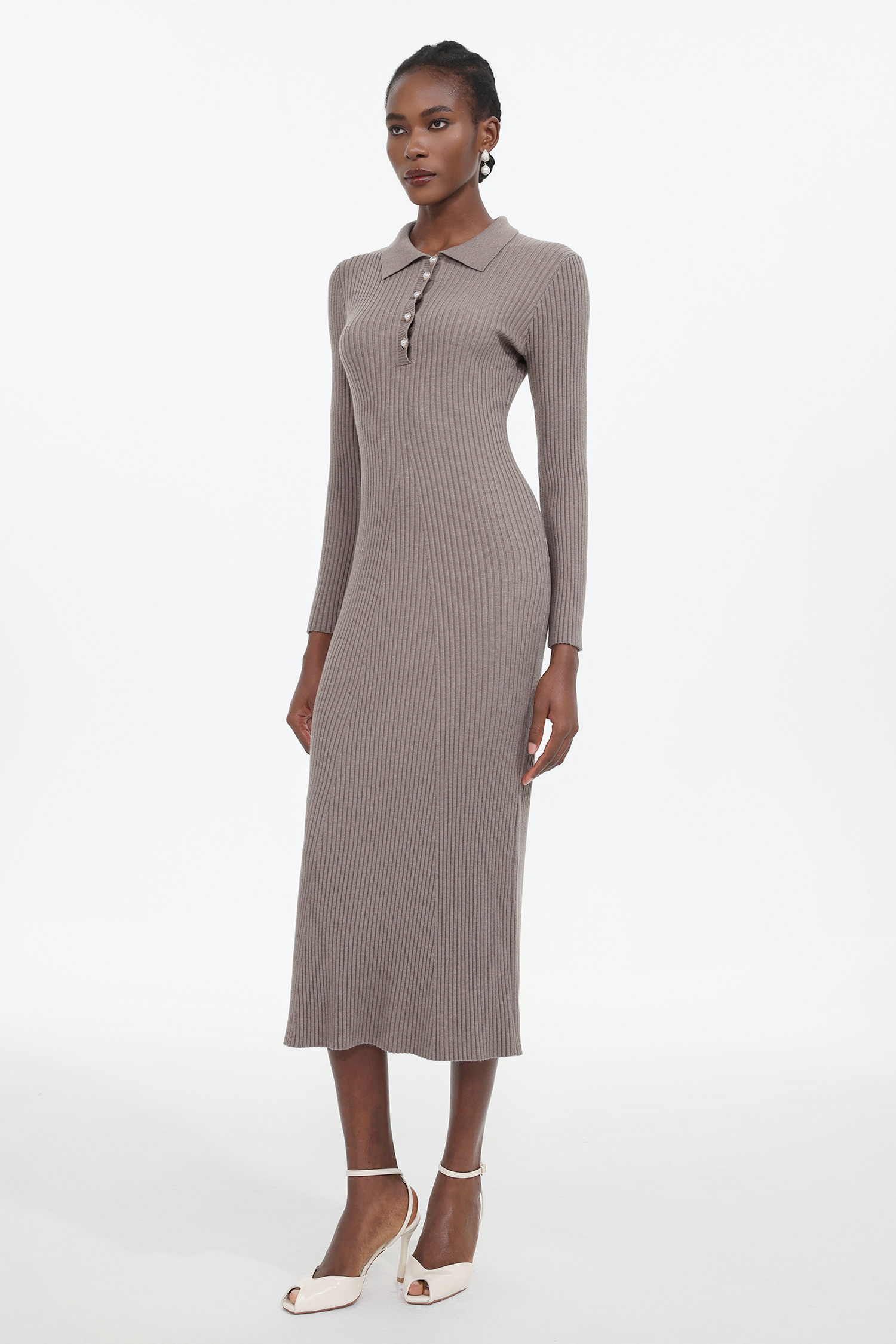 Dinah Elegant Contour Long Sleeve Knit Maxi Dress