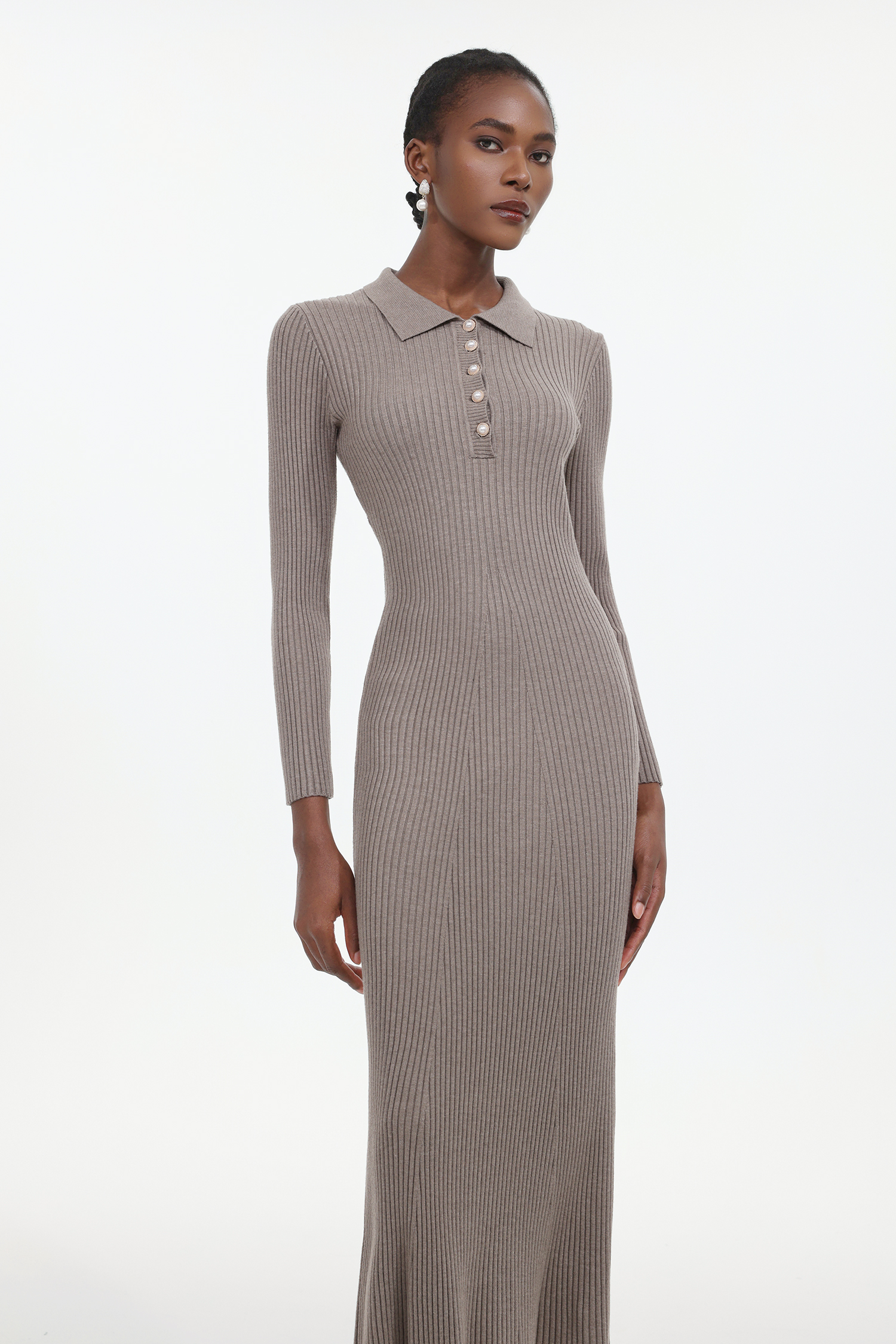 Dinah Elegant Contour Long Sleeve Knit Maxi Dress