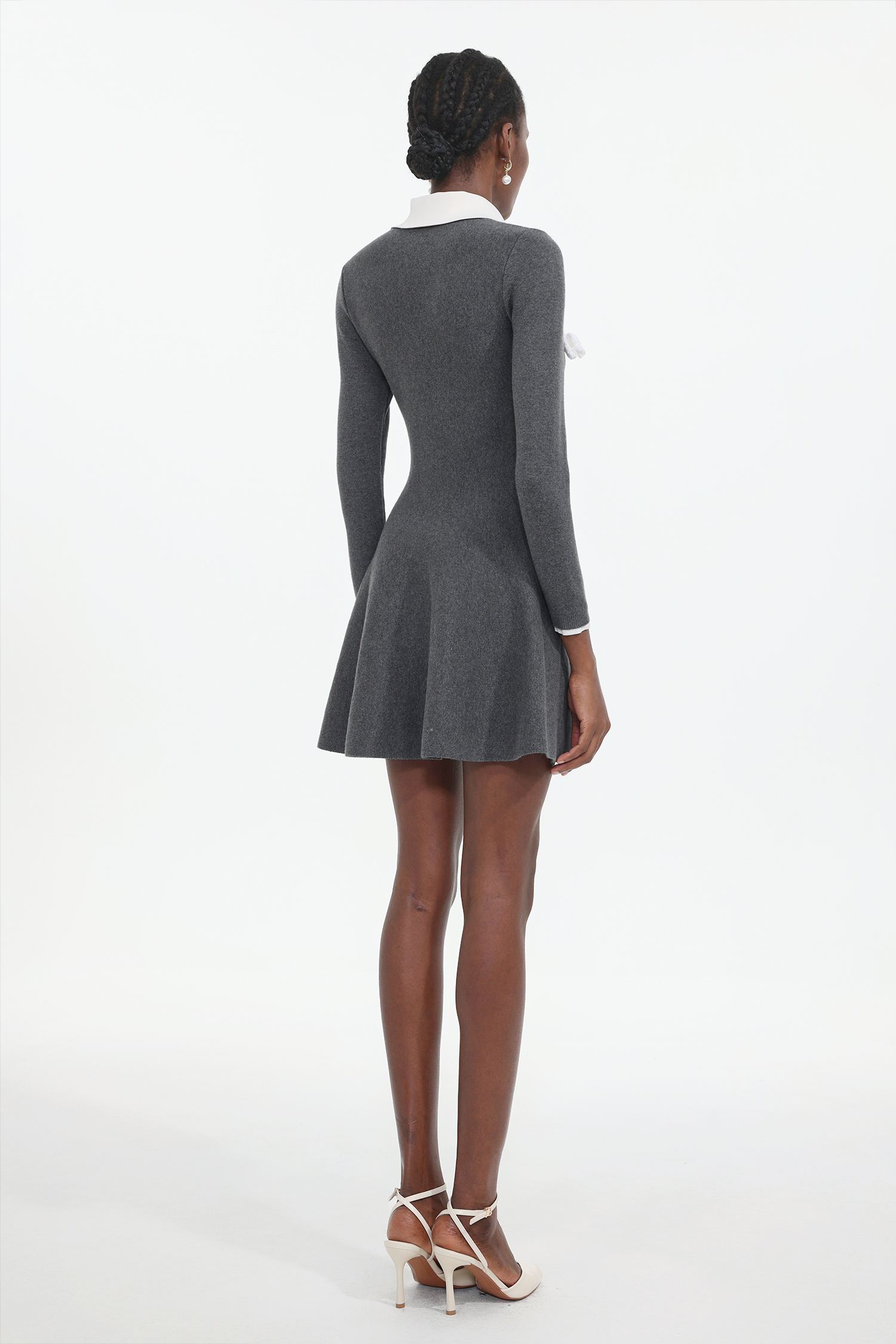 Sarah Elegant Contour Long Sleeve Floral Knit Mini Dress