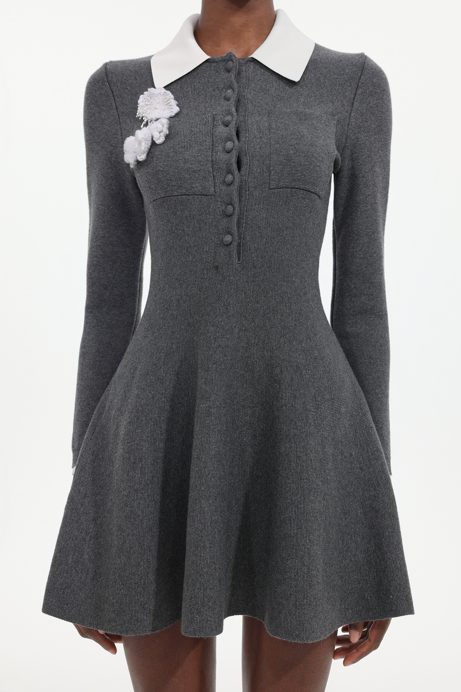 Sarah Elegant Contour Long Sleeve Floral Knit Mini Dress