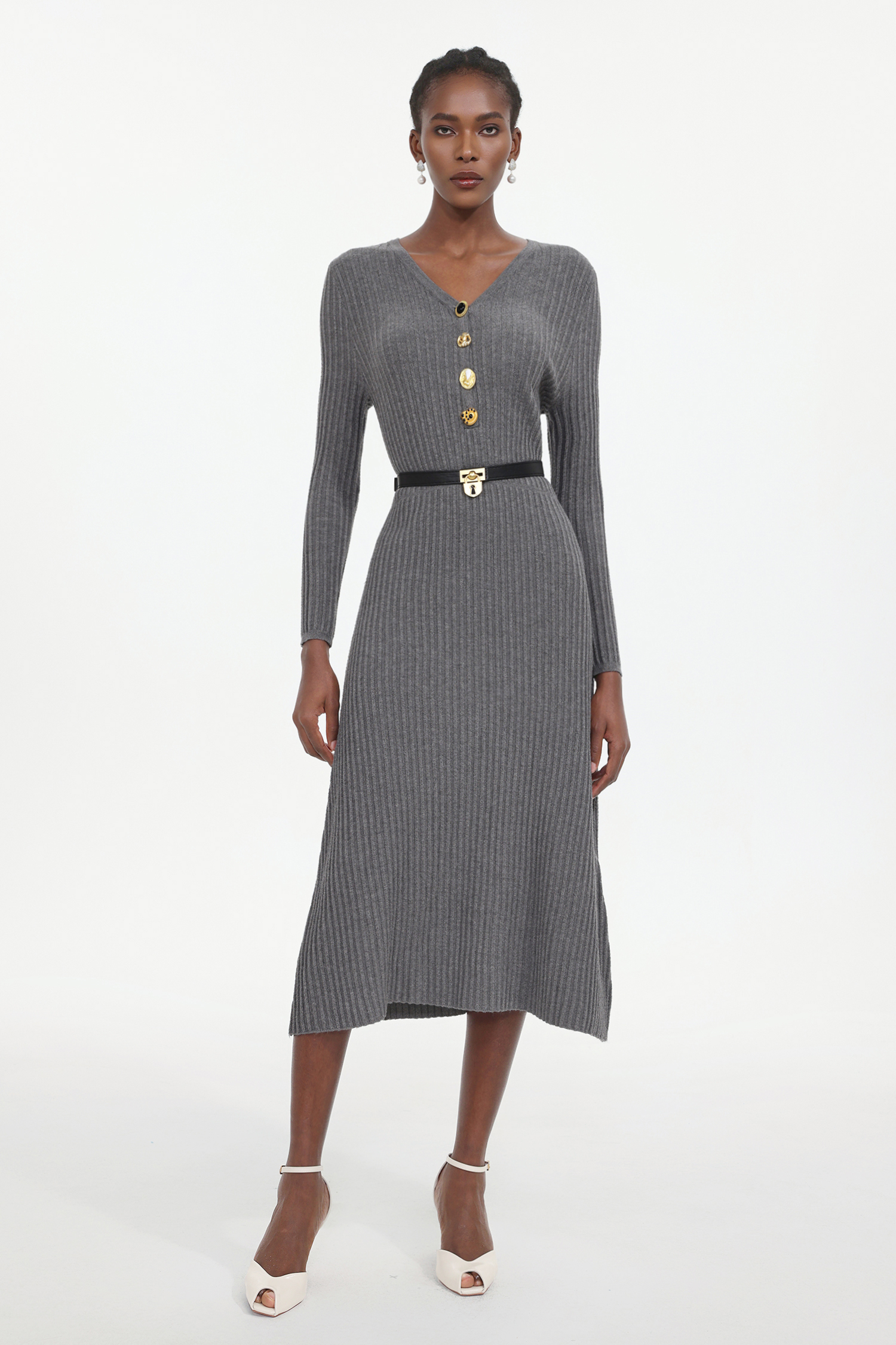 Edie Elegant Contour Long Sleeve Knit Maxi Dress