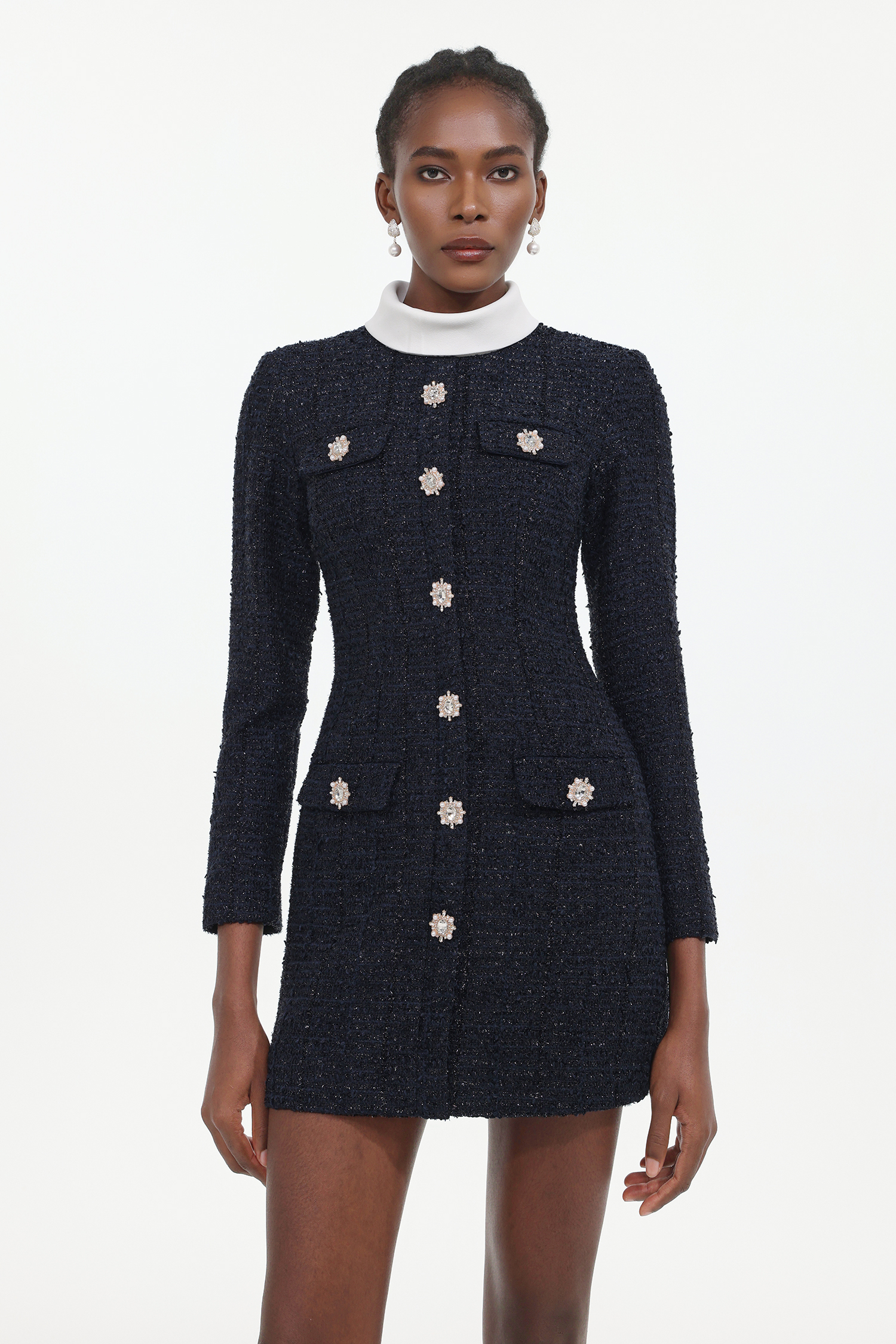 Zaniah Classic Tailored Long Sleeve Tweed Mini Dress