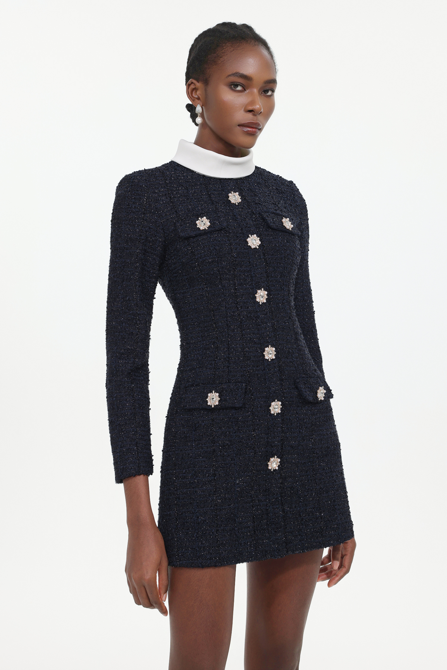 Zaniah Classic Tailored Long Sleeve Tweed Mini Dress – Bellabarnett