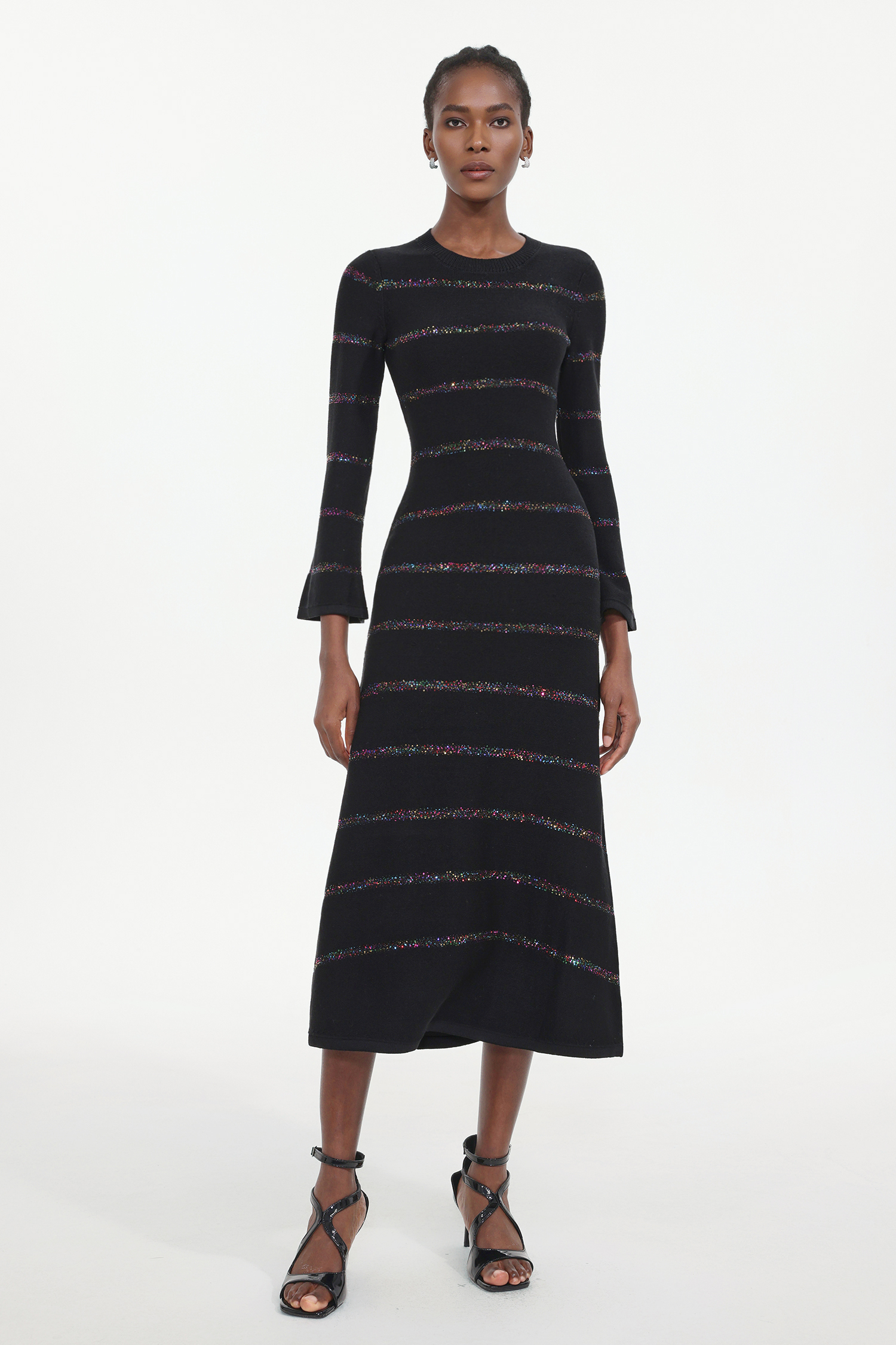 Jikisy Elegant Embellished Round Neck Long Sleeve Knit Maxi Dress