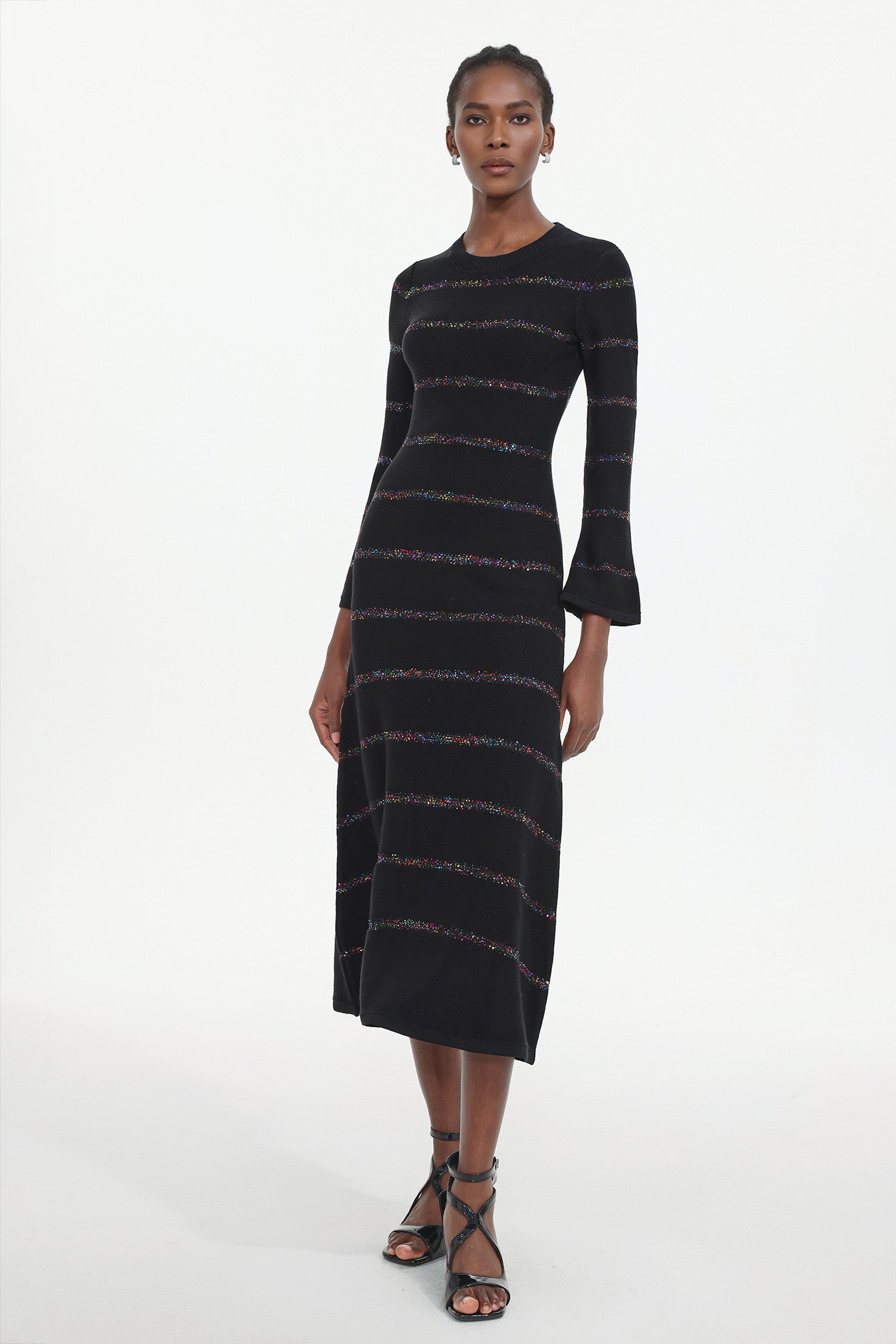 Jikisy Elegant Embellished Round Neck Long Sleeve Knit Maxi Dress