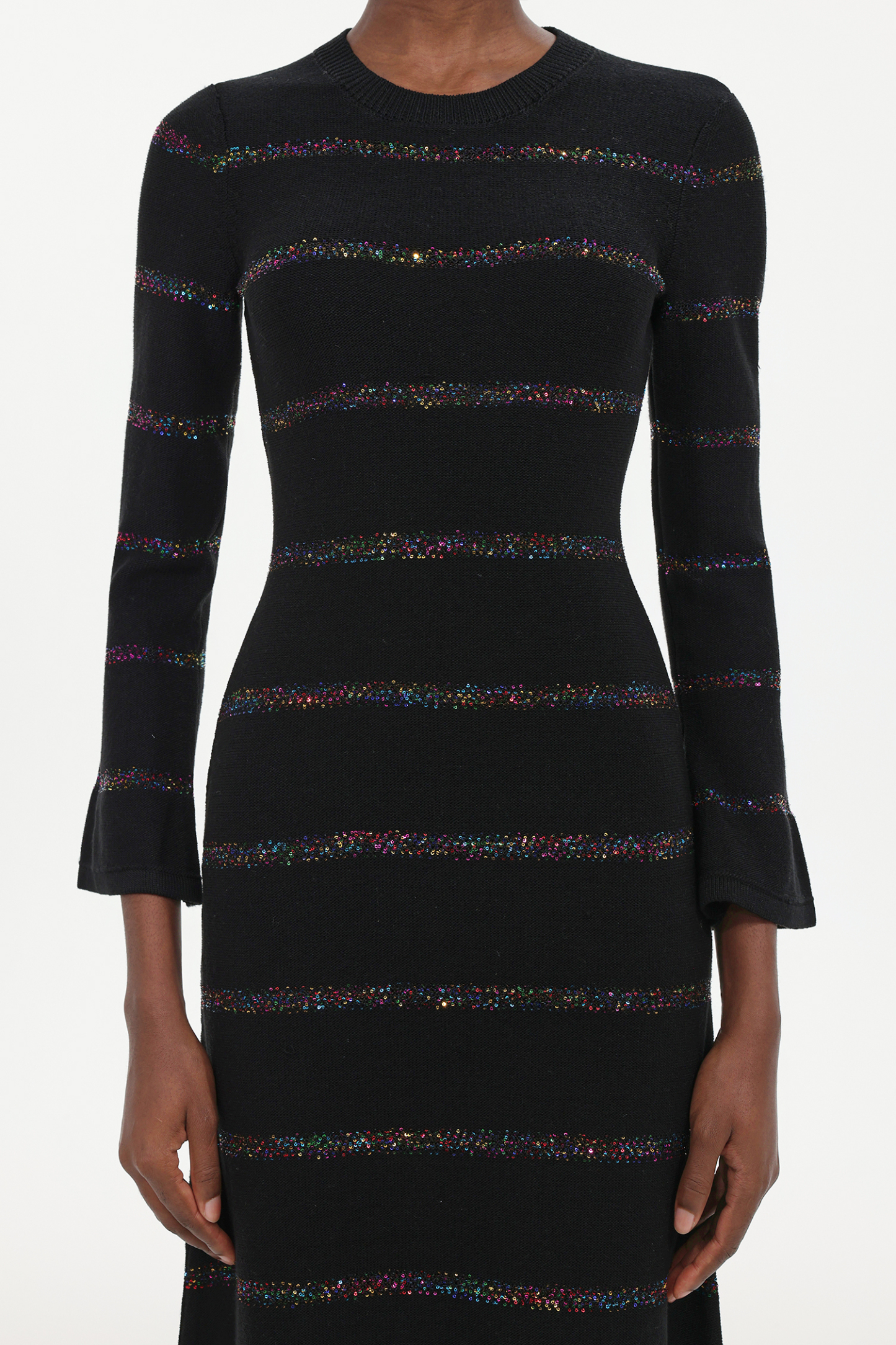 Jikisy Elegant Embellished Round Neck Long Sleeve Knit Maxi Dress