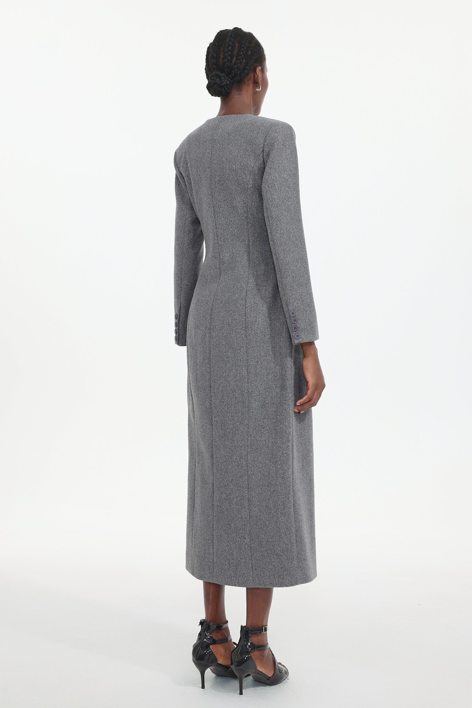 Sliye Classic Tailored Round Neck Long Sleeve Deconstructed Woven Coat
