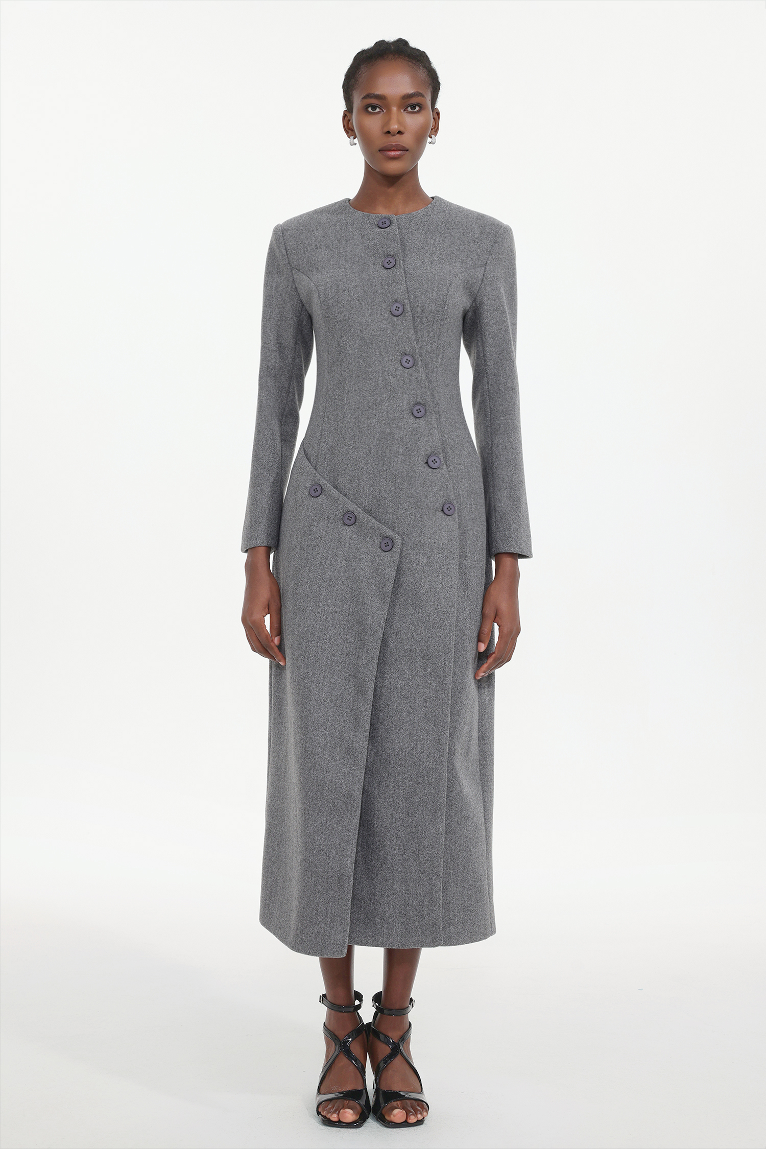 Sliye Classic Tailored Round Neck Long Sleeve Deconstructed Woven Coat