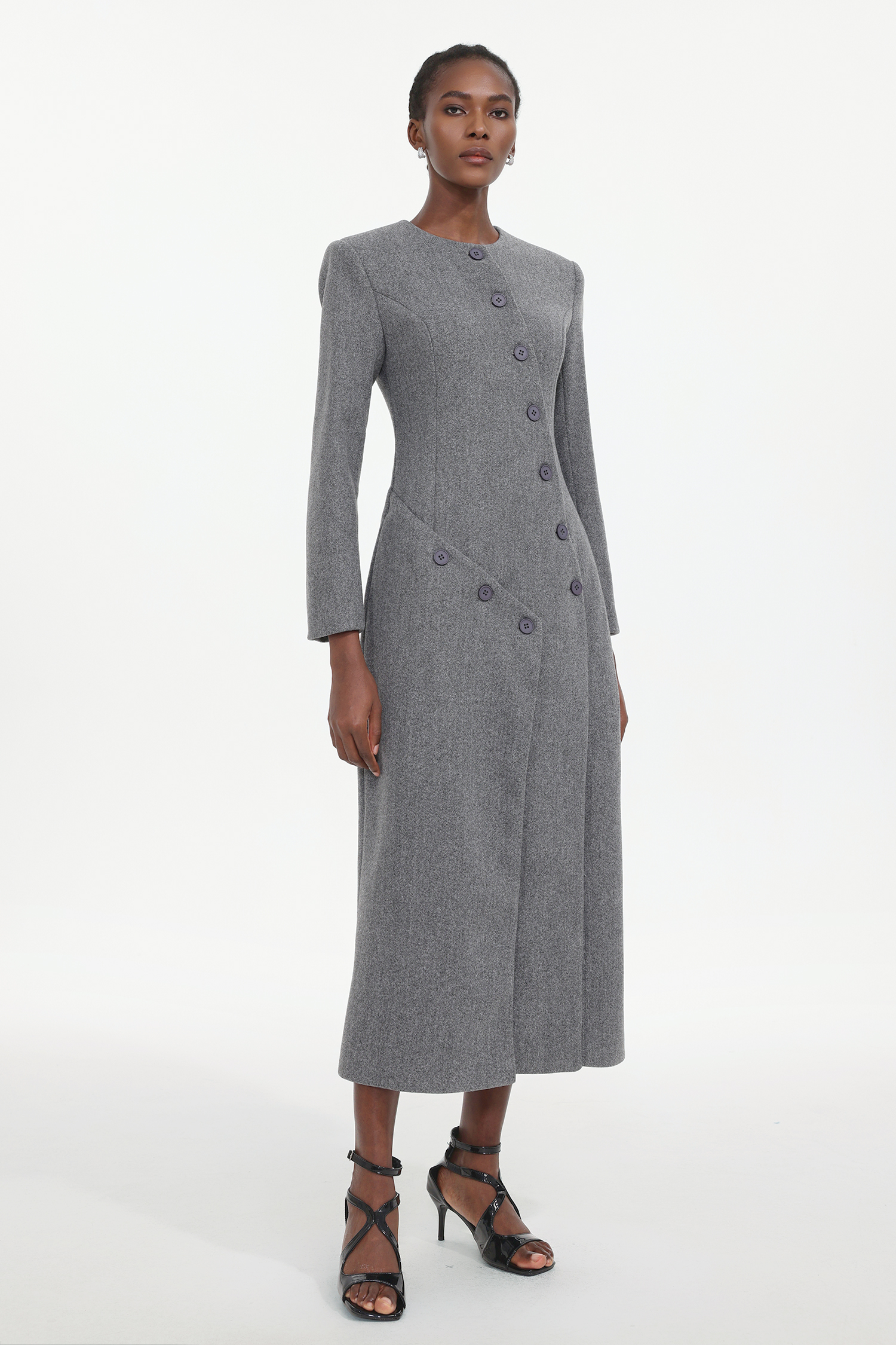 Sliye Classic Tailored Round Neck Long Sleeve Deconstructed Woven