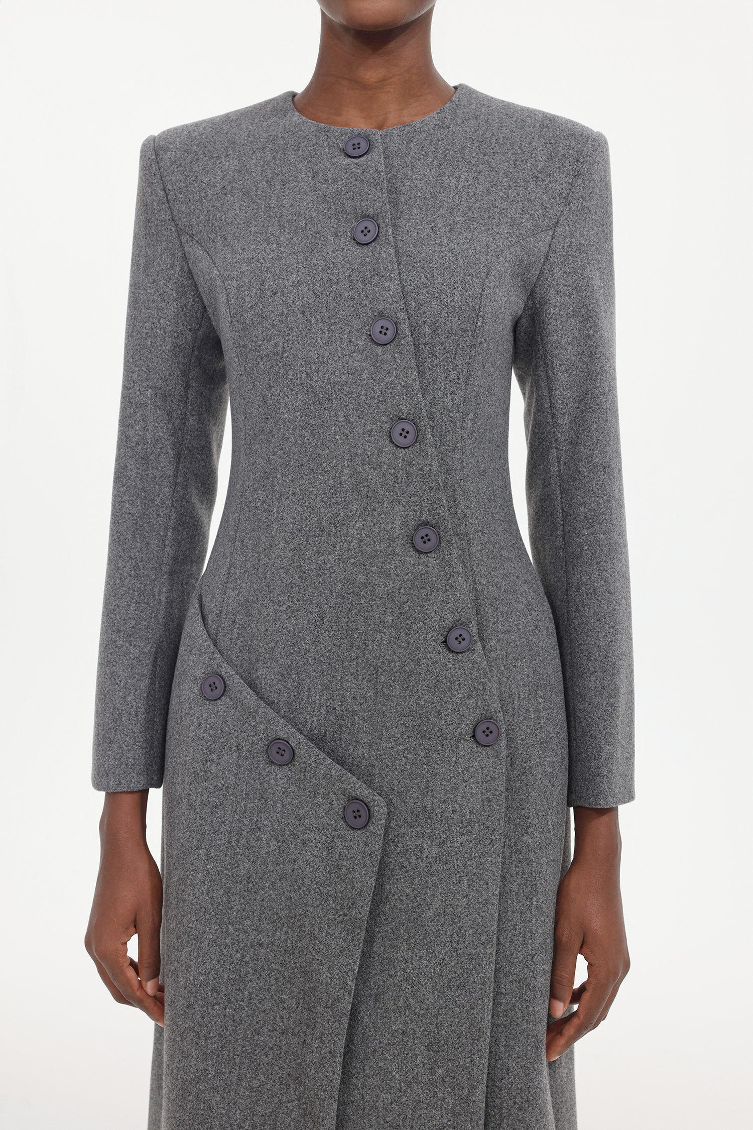 Sliye Classic Tailored Round Neck Long Sleeve Deconstructed Woven Coat