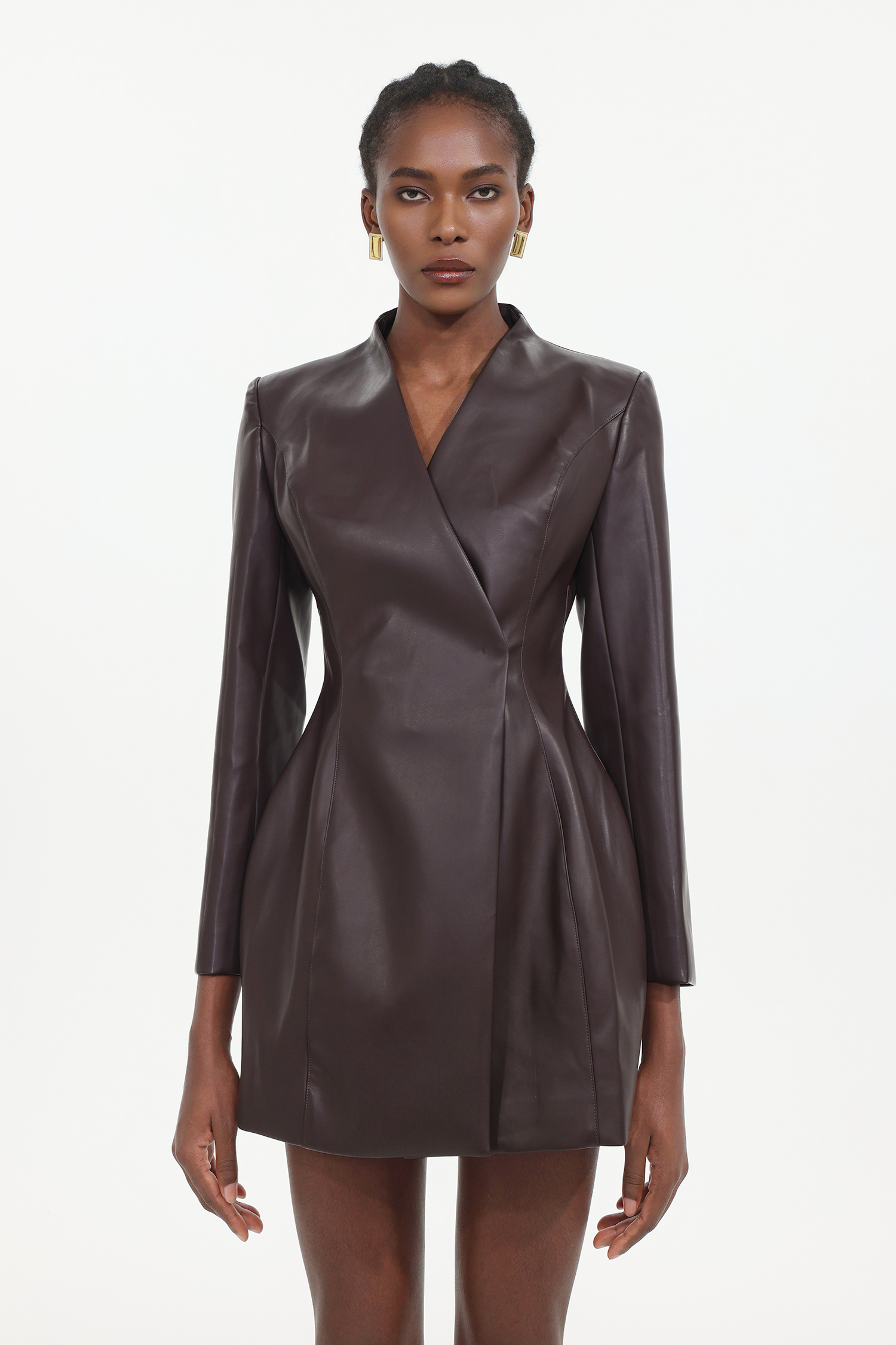 Tanya Classic Tailored Long Sleeve Faux Leather Blazer