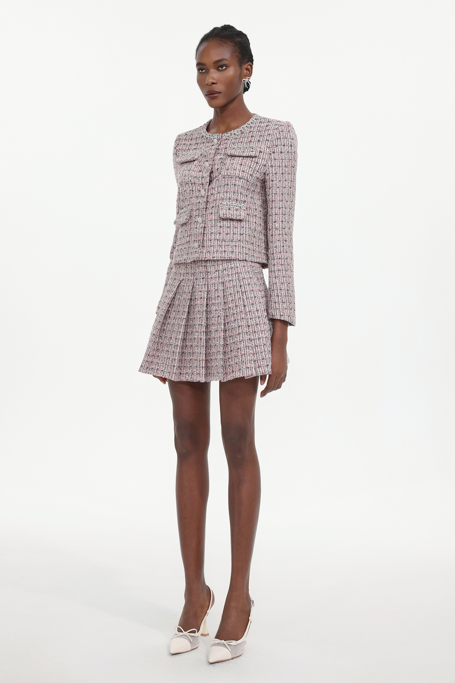 Habane Classic Tailored Tweed Top And Skirt Two-Piece Set 