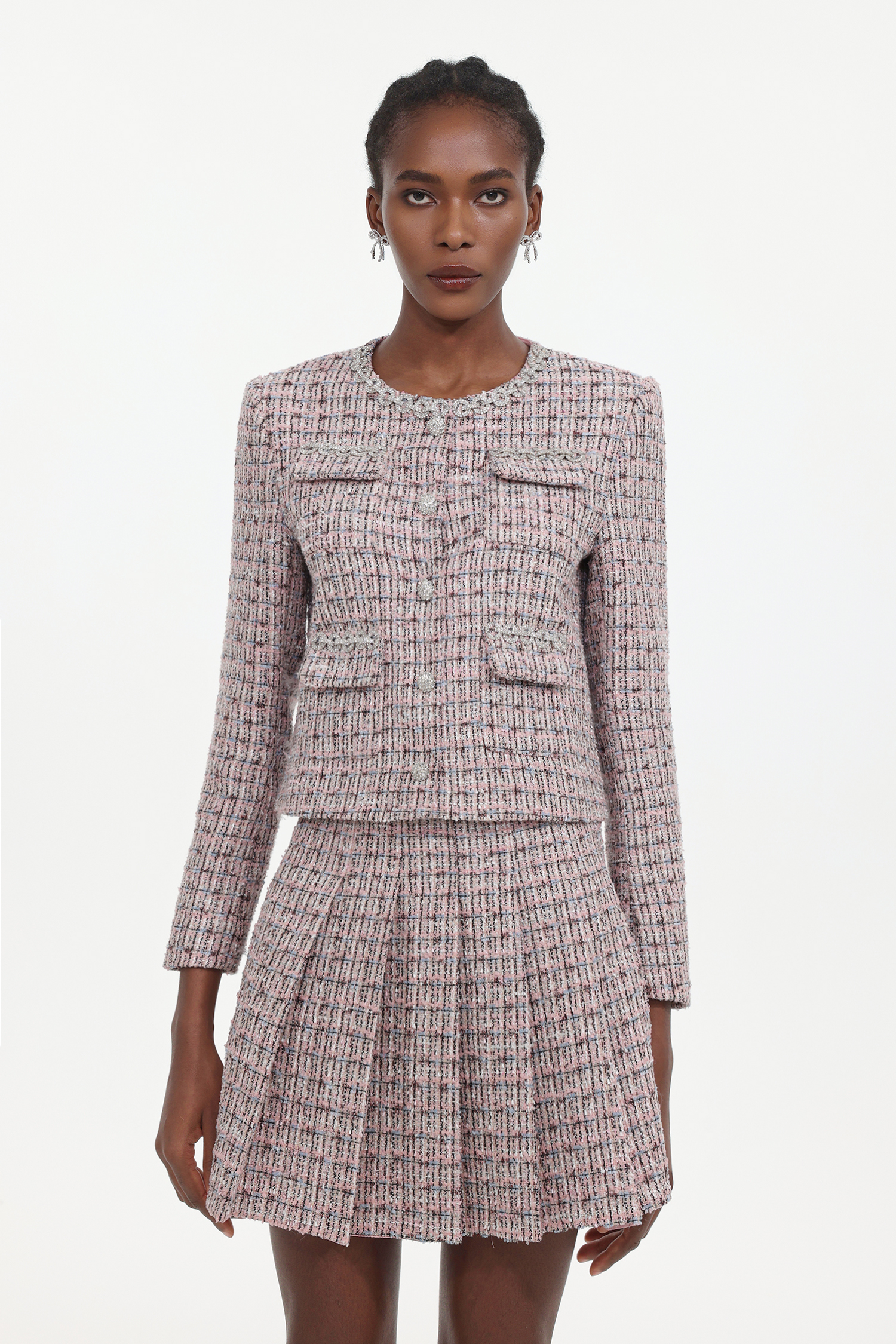 Habane Classic Tailored Tweed Top And Skirt Two-Piece Set 