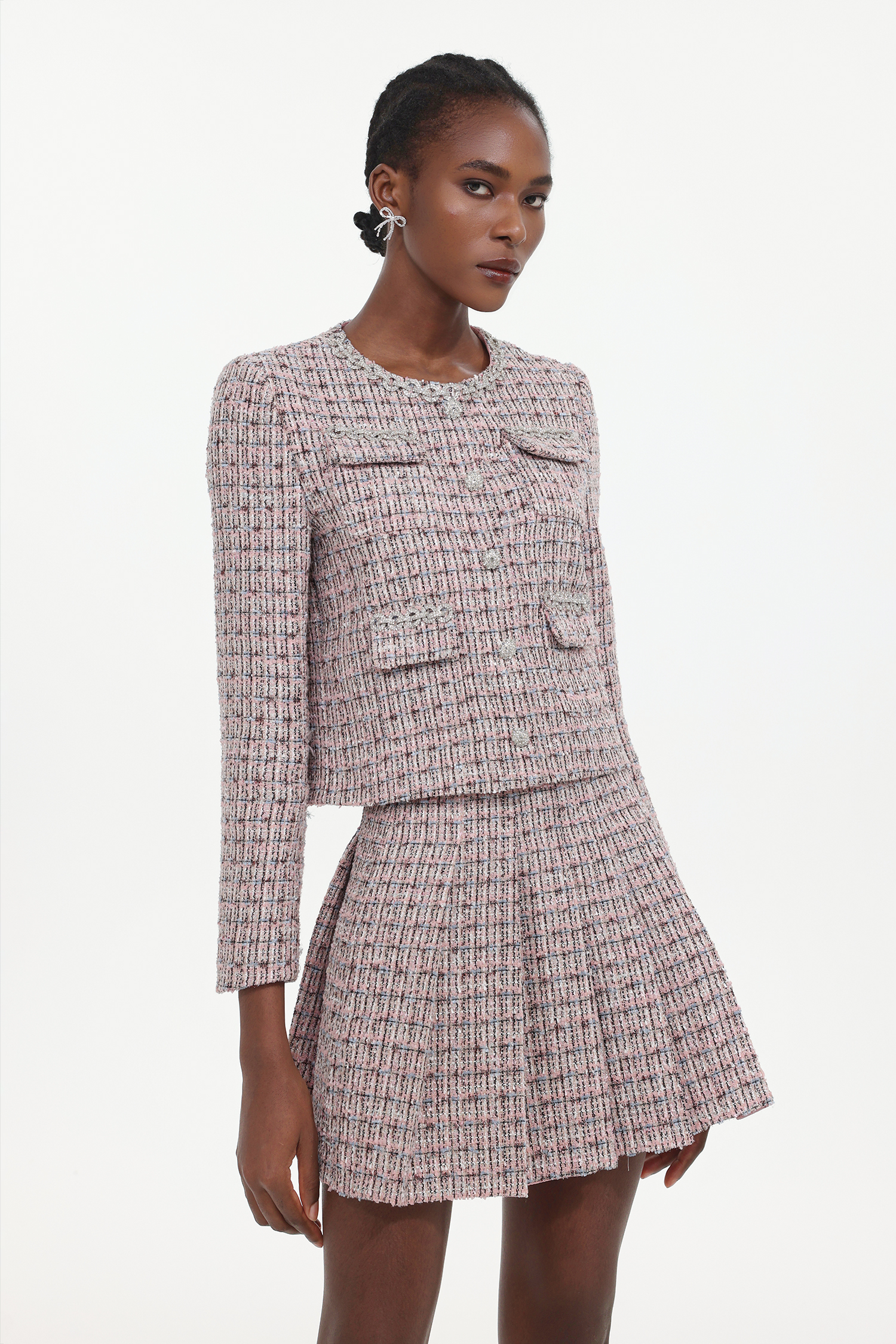 Habane Classic Tailored Tweed Top And Skirt Two-Piece Set 