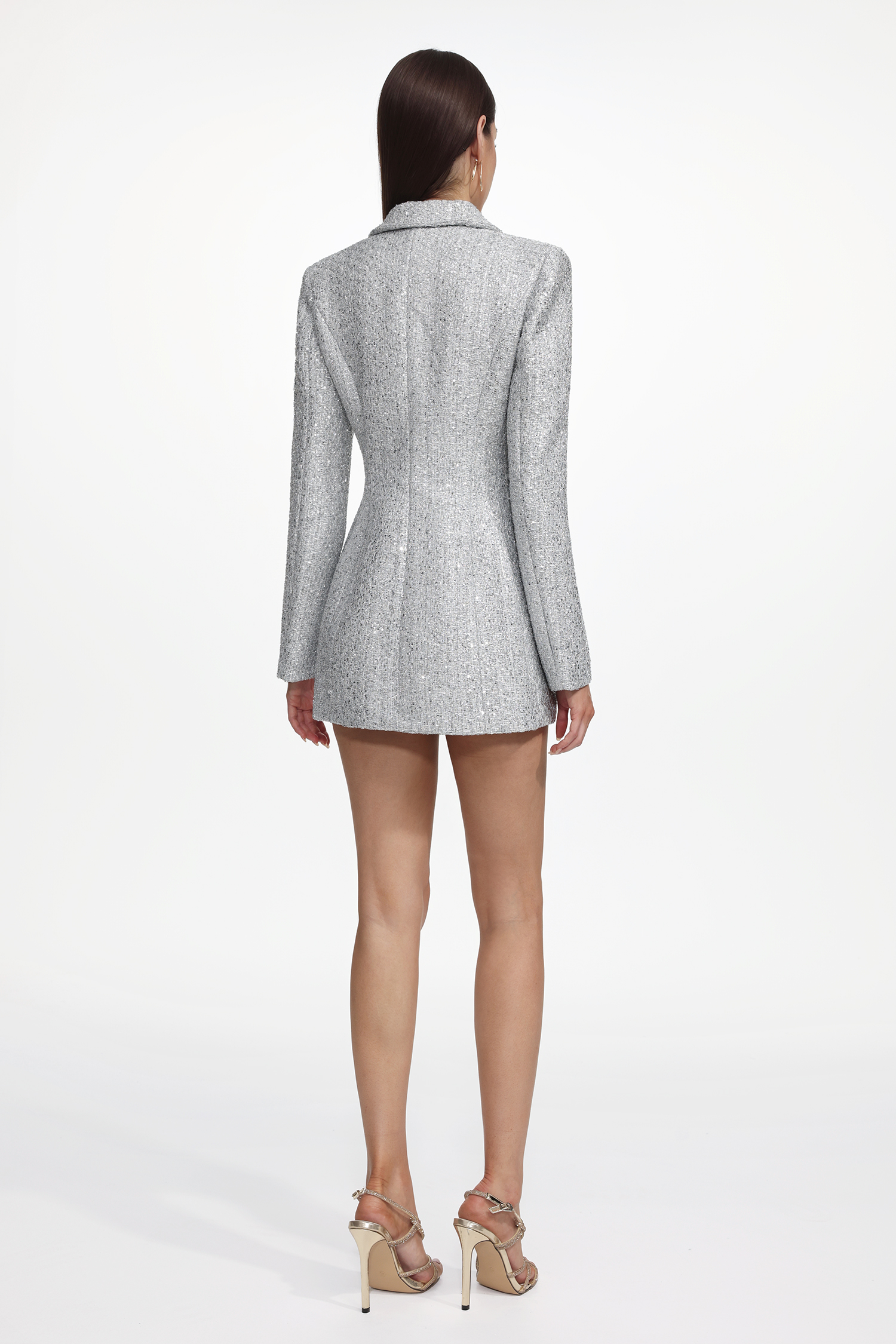 Tereza Glamorous Tailored Long Sleeve Tweed Gray Blazer Dress