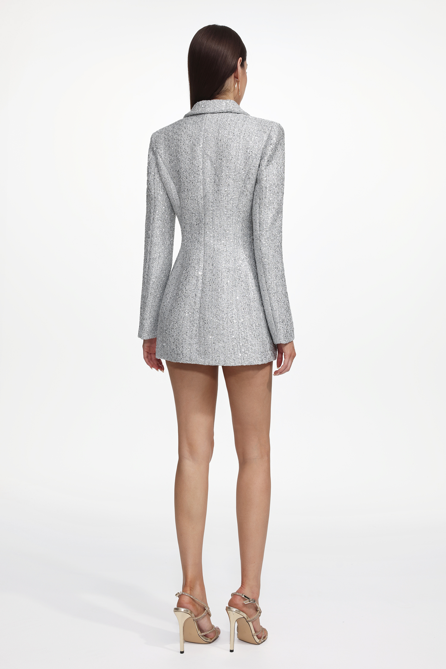 Tereza Glamorous Tailored Long Sleeve Tweed Gray Blazer Dress